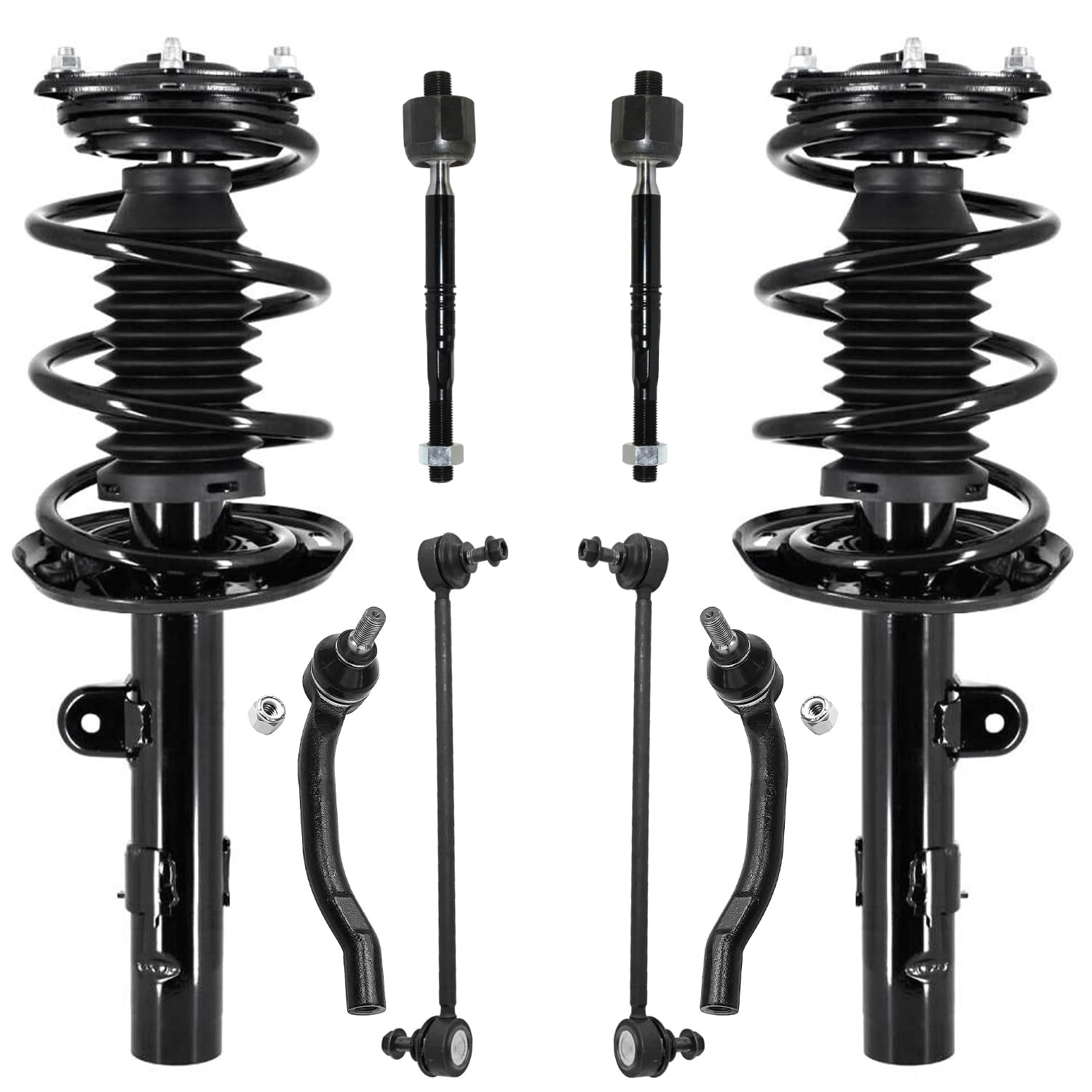 8pc Front Struts Inner Outer Tie Rods Sway Bar Links Suspension Kit