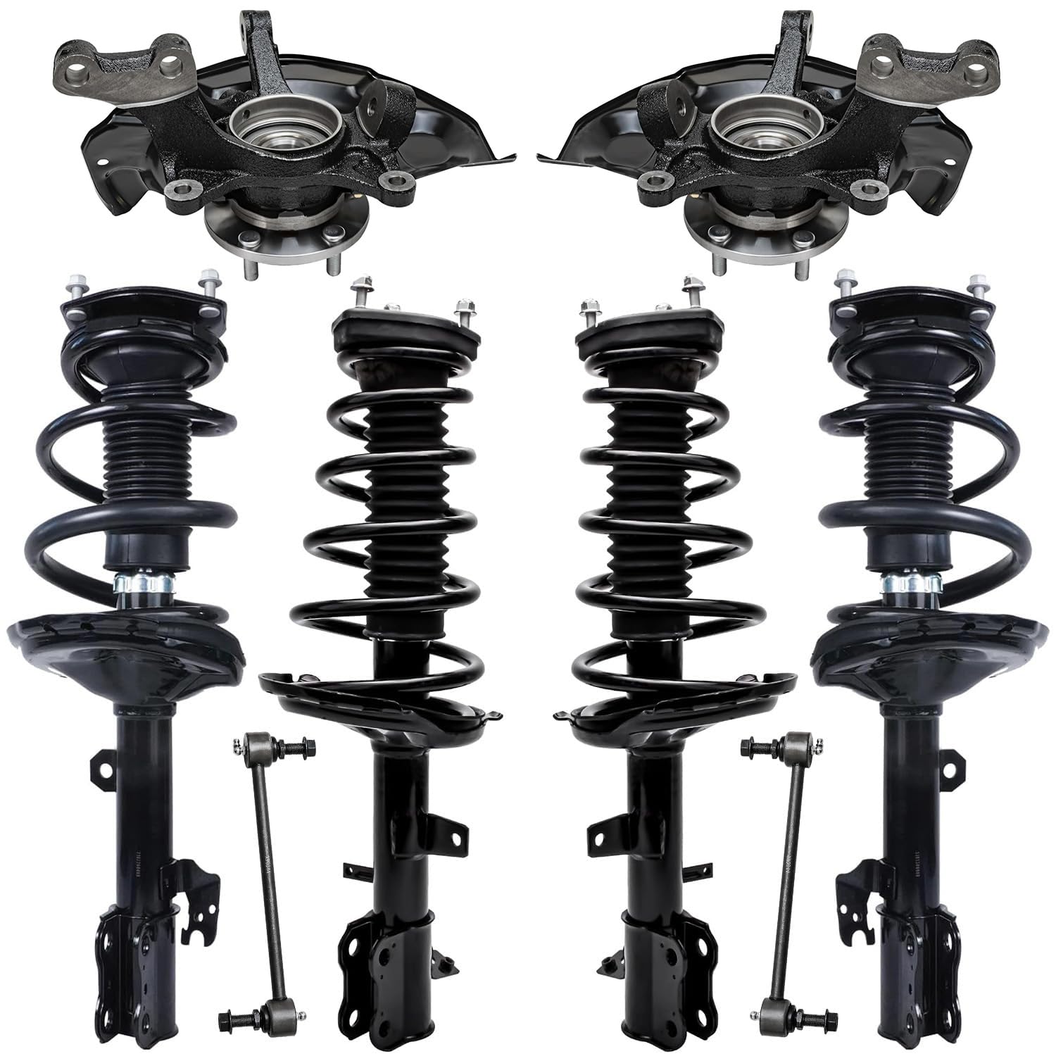 8pc Front & Rear Struts Steering Knuckles and Wheel Hub Bearings Suspension Kit