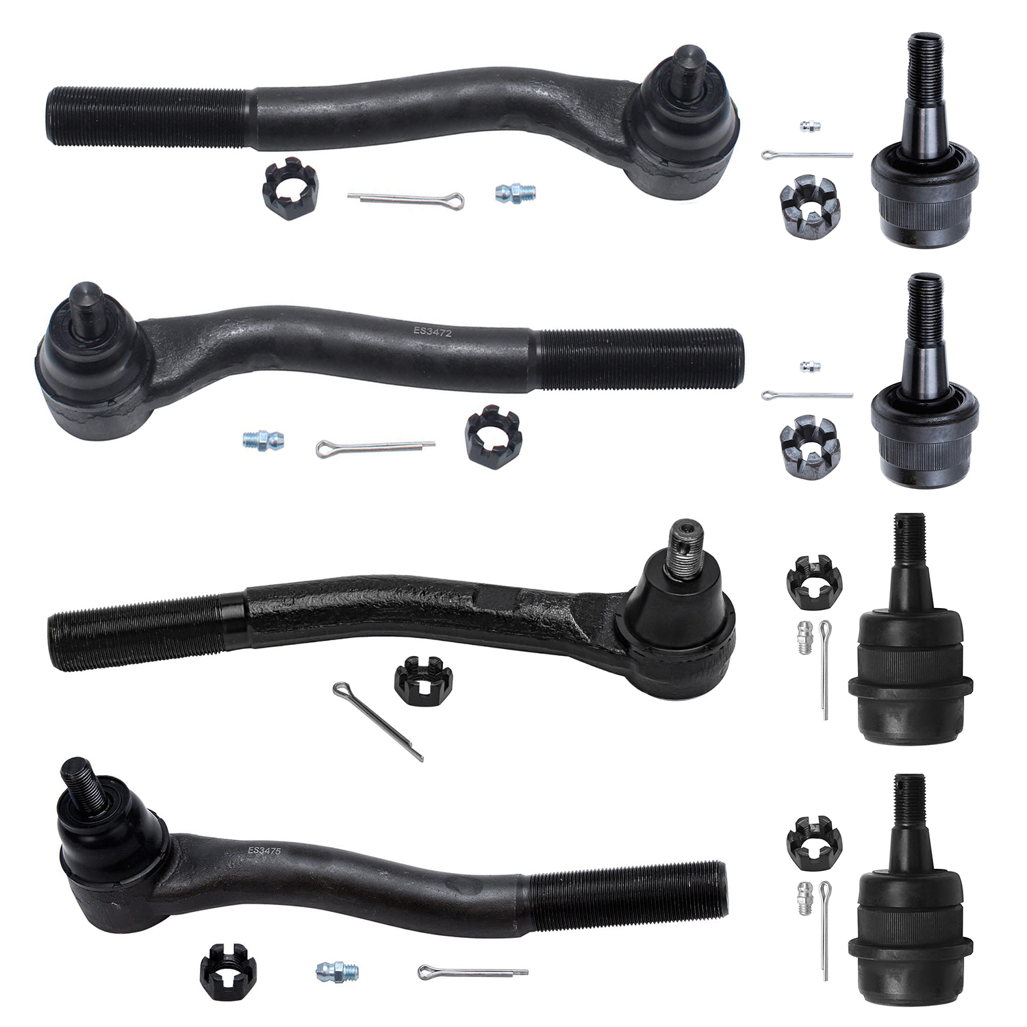 8pc Front Upper Lower Ball Joints Inner Outer Tie Rods Suspension Kit
