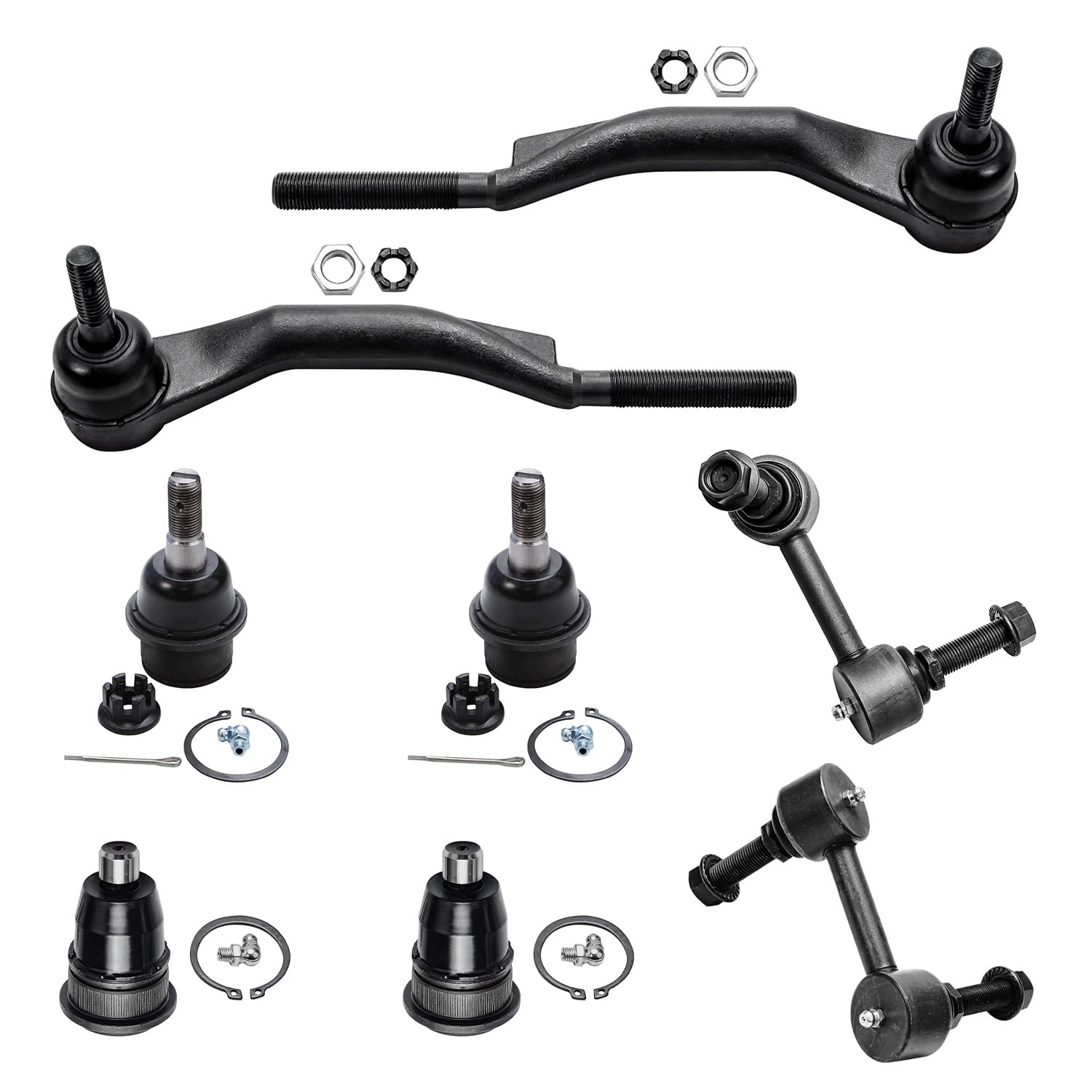 8pc Front Upper Lower Ball Joints Sway Bar Links Tie Rods Suspension Kit