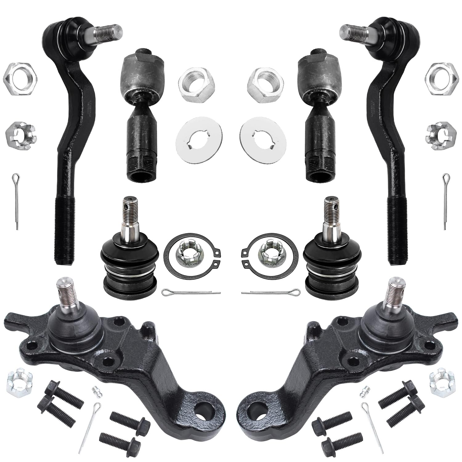 8pc Front Inner Outer Tie Rods Upper Lower Ball Joints Suspension Kit