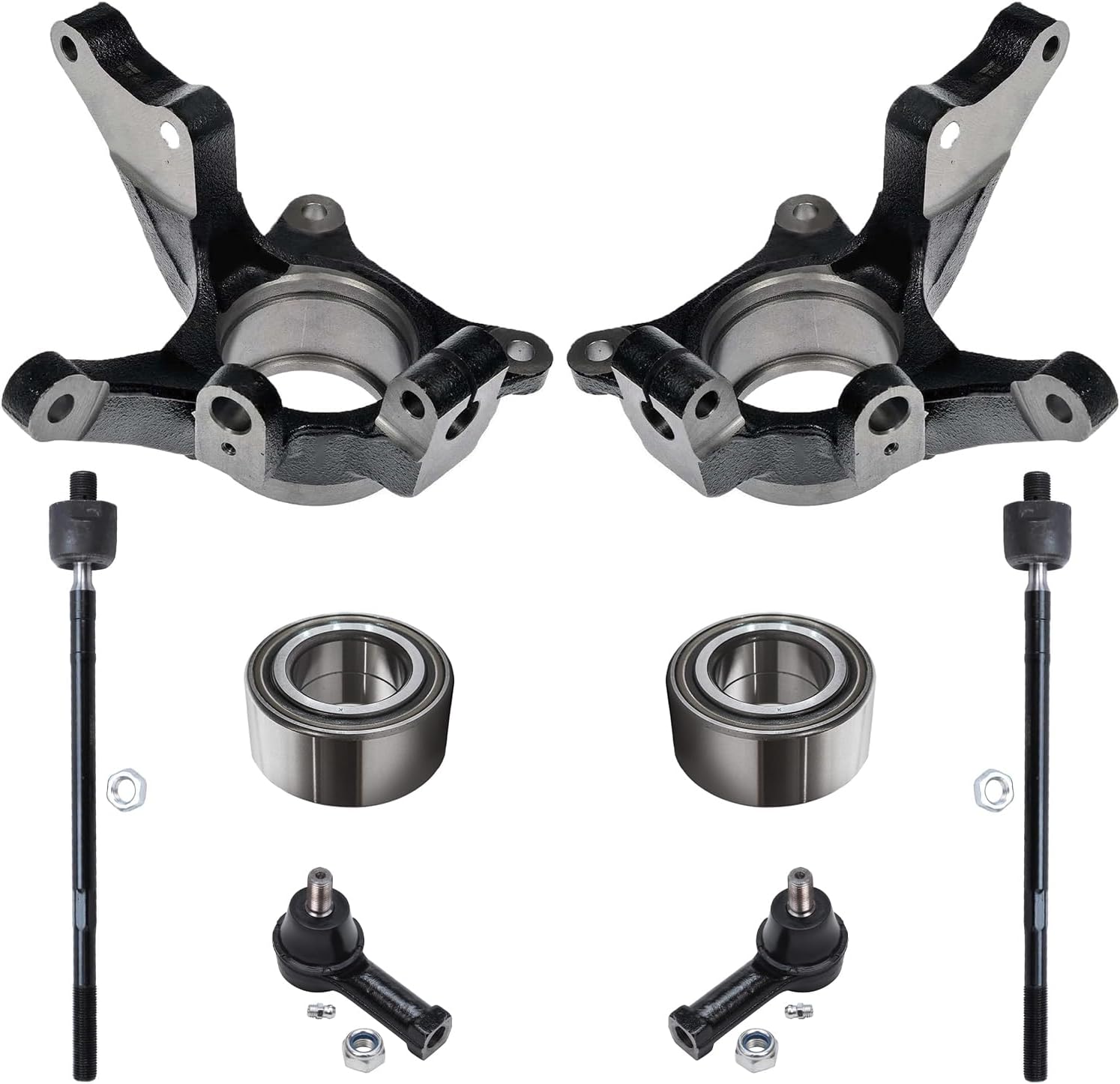 8pc Front Steering Knuckles Wheel Bearings Inner Outer Tie Rods Suspension Kit