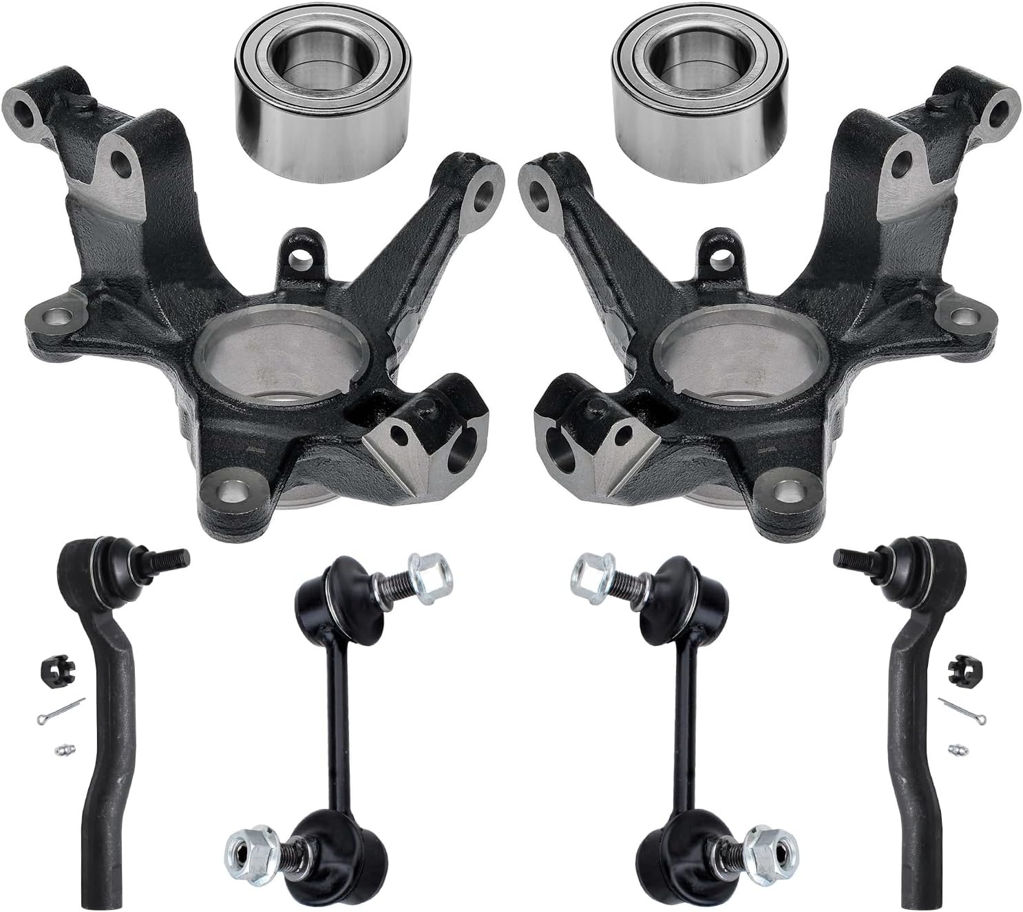 8pc Front Steering Knuckles Wheel Bearings Outer Tie Rods Suspension Kit