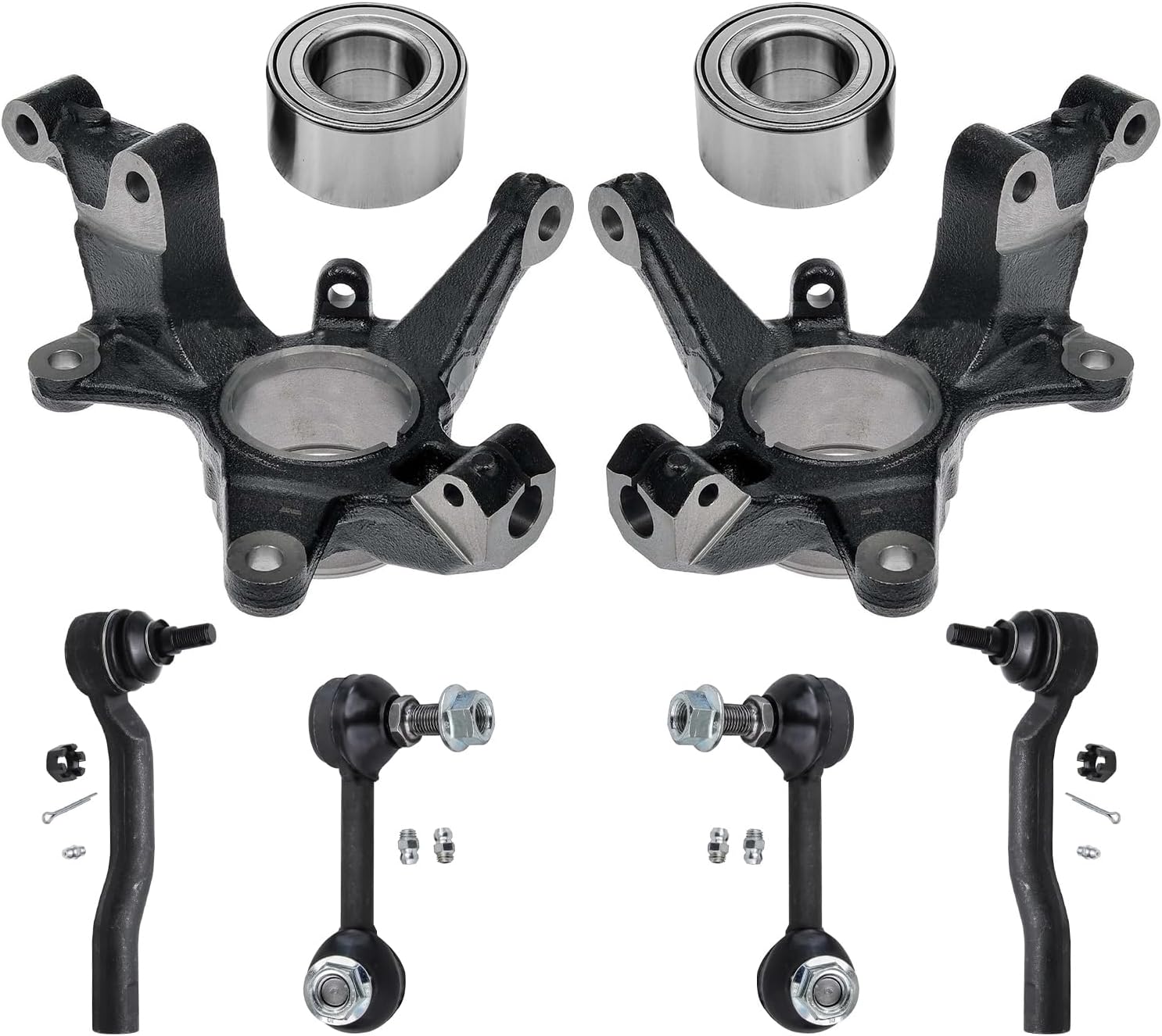 8pc Front Steering Knuckles Wheel Bearings Outer Tie Rods Suspension Kit
