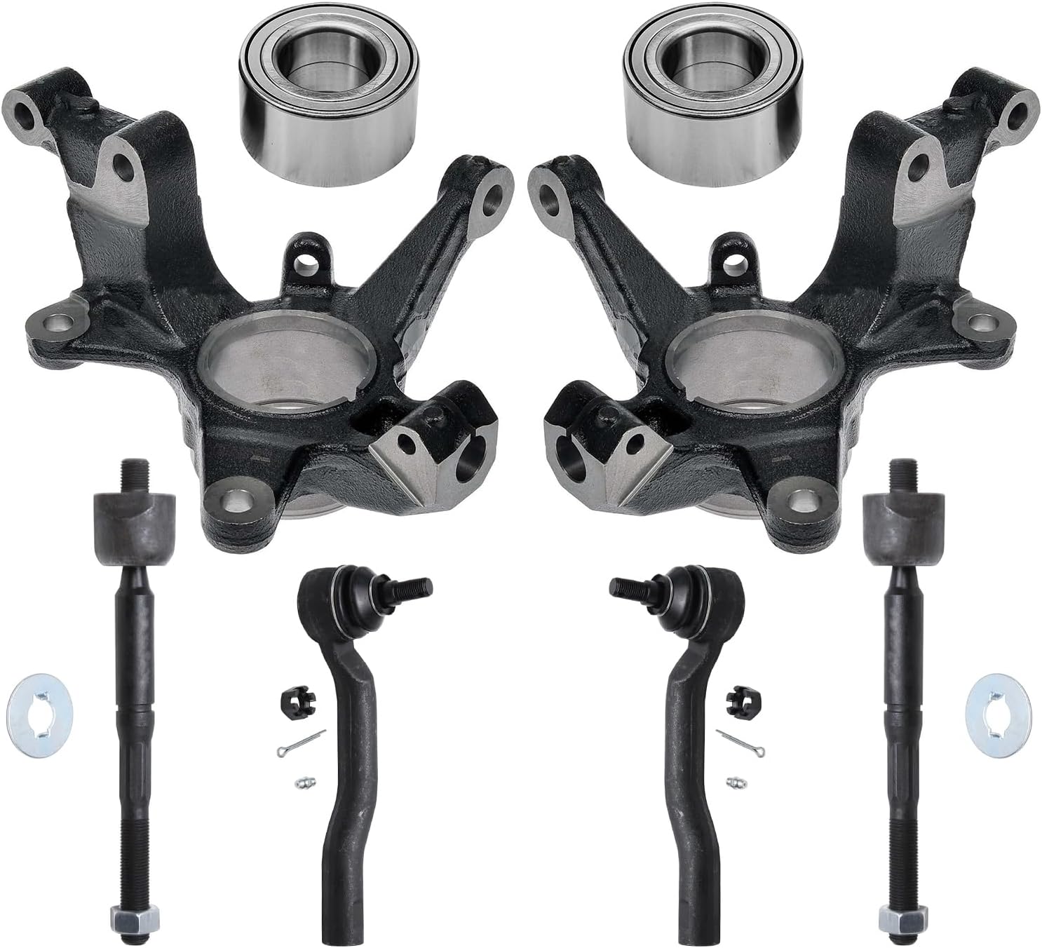 8pc Front Steering Knuckles Wheel Bearings Inner Outer Tie Rods Suspension Kit