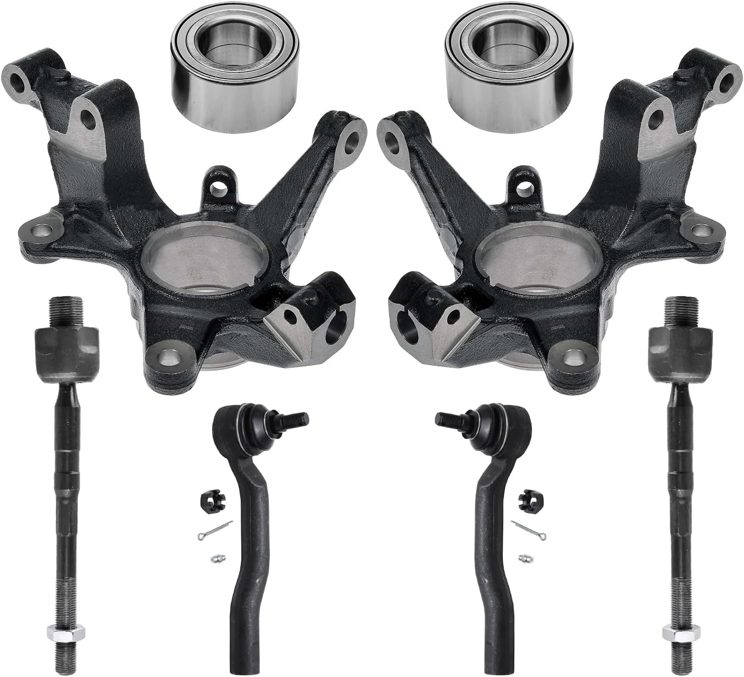 8pc Front Steering Knuckles Wheel Bearings Inner Outer Tie Rods Suspension Kit