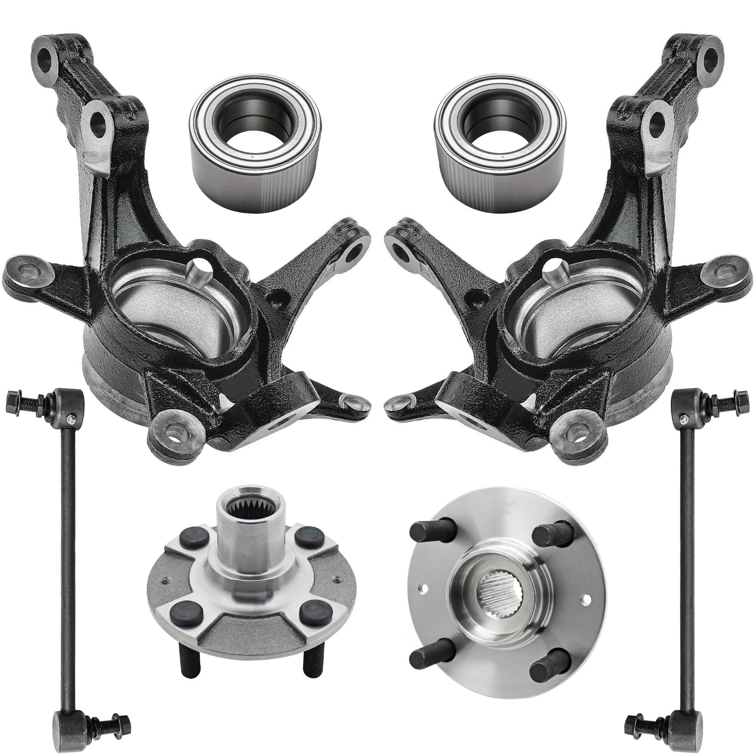 8pc Front Steering Knuckles Wheel Hub and Bearings Sway Bar Links Suspension Kit