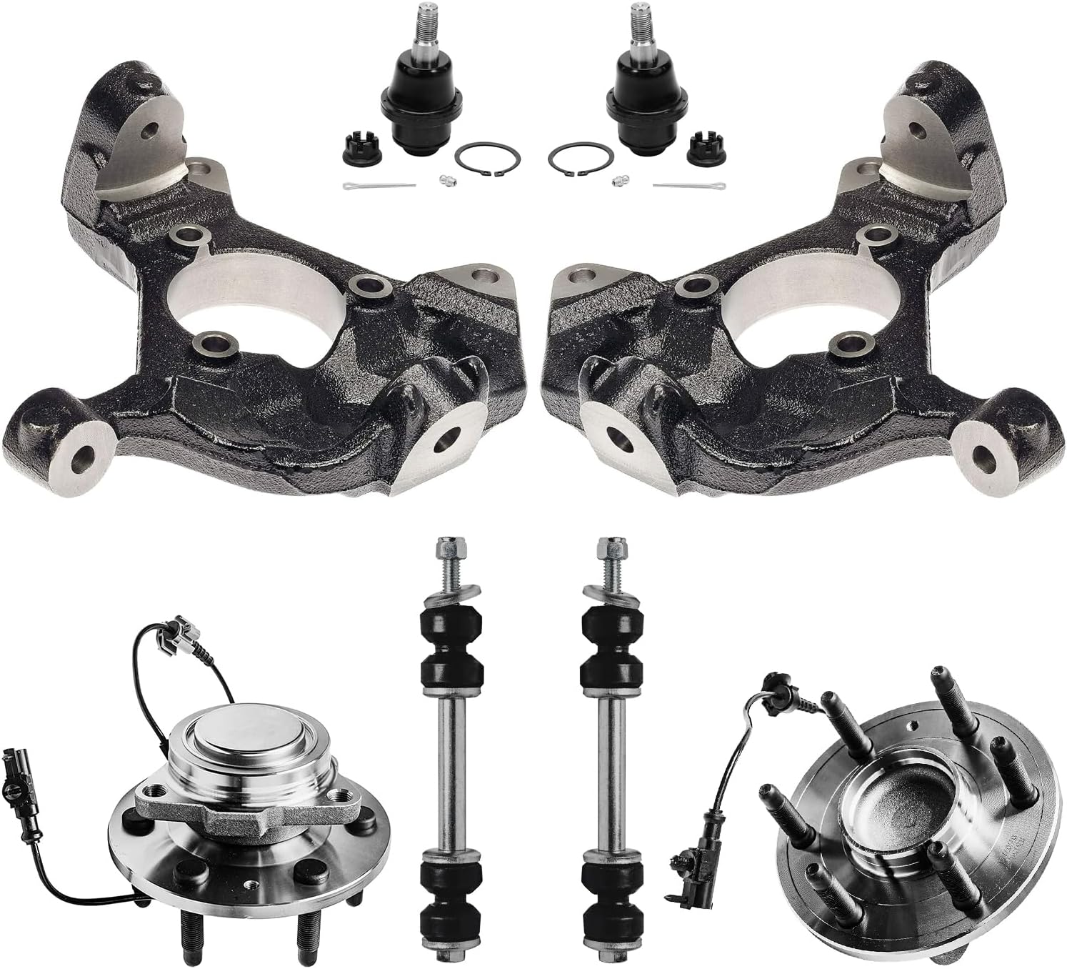 8pc Front Steering Knuckles Wheel Hub and Bearings Sway Bar Links Suspension Kit