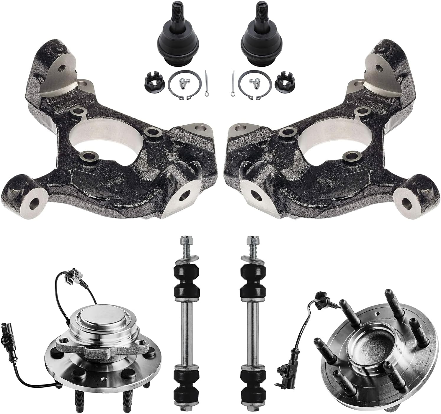 8pc Front Steering Knuckles Wheel Hub and Bearings Sway Bar Links Suspension Kit