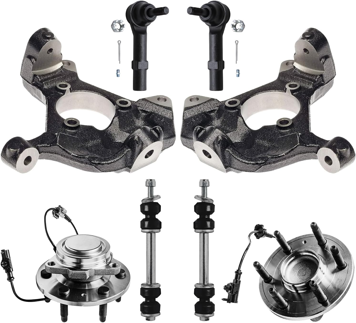 8pc Front Steering Knuckles Wheel Hub and Bearings Sway Bar Links Suspension Kit