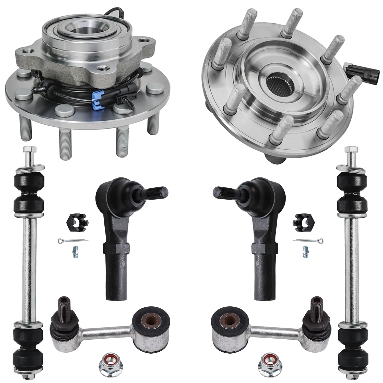 8pc Front Wheel Hub and Bearings Sway Bar Links Outer Tie Rods Suspension Kit