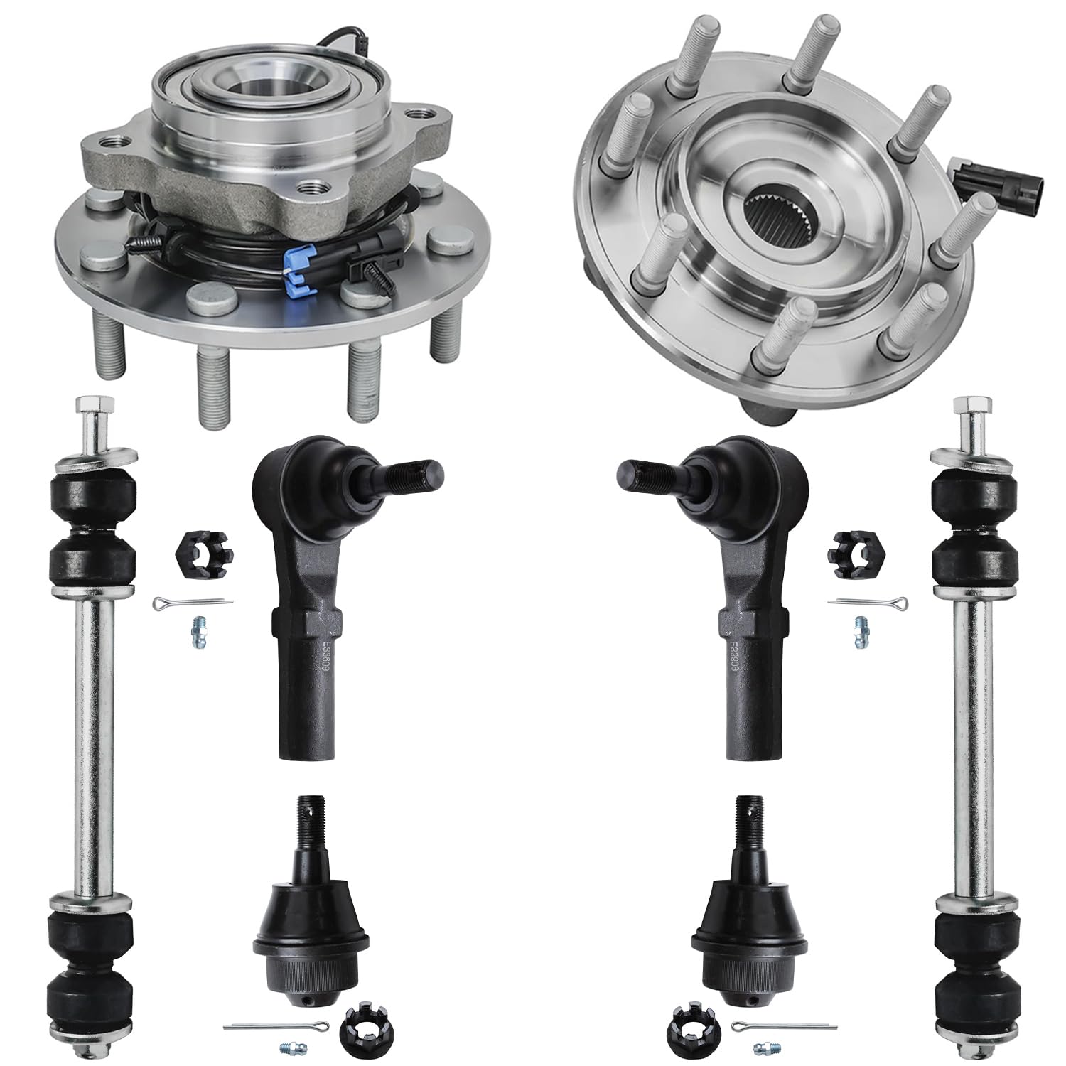 8pc Front Wheel Hub and Bearings Sway Bar Links Outer Tie Rods Suspension Kit