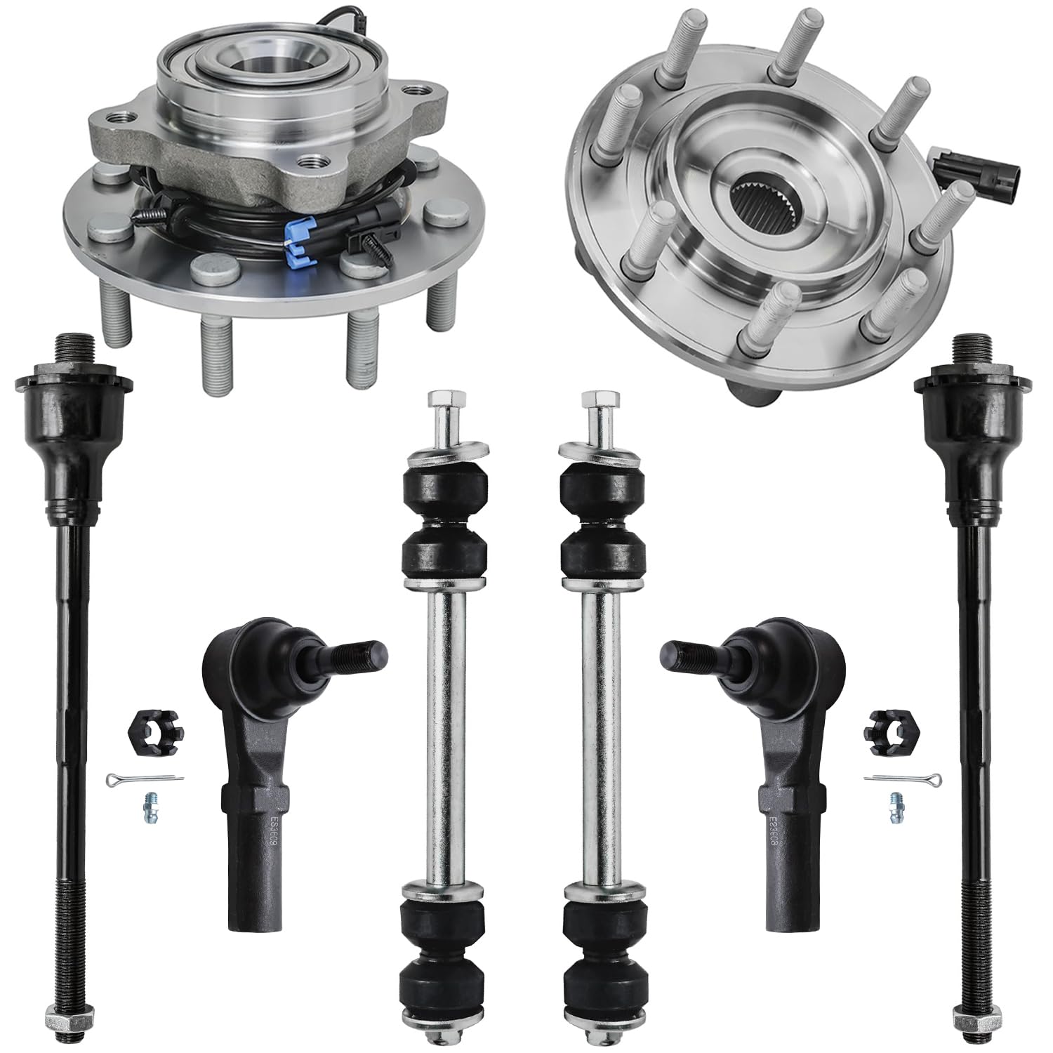 8pc Front Wheel Hub and Bearings Sway Bar Links Tie Rods Suspension Kit