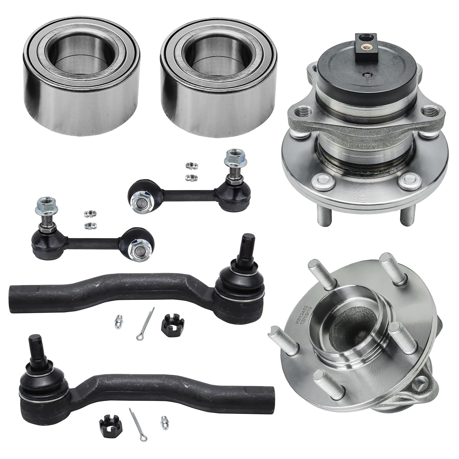 8pc Front Wheel Bearings Rear Wheel Hub and Bearings Tie Rods Suspension Kit