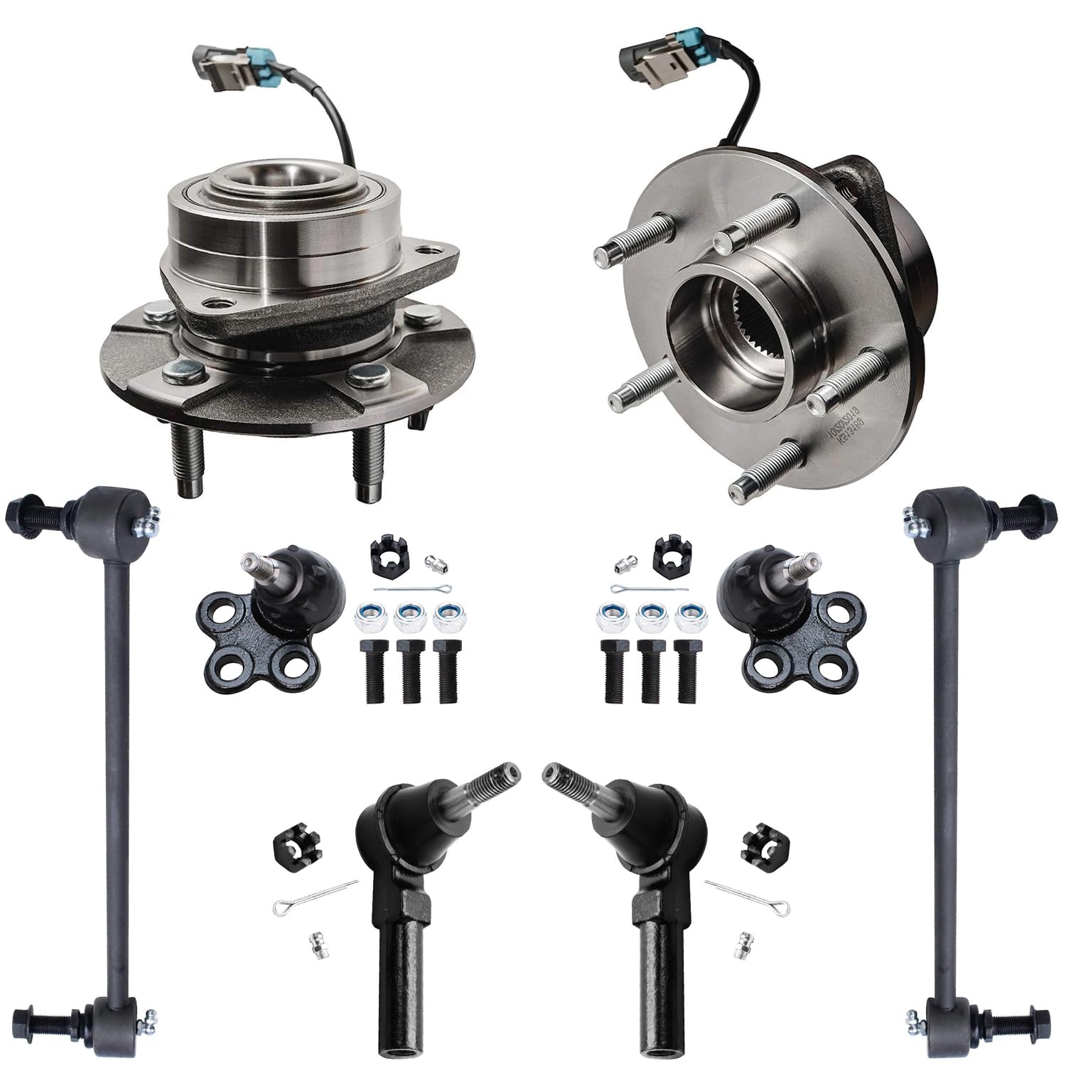 8pc Front Wheel Hub and Bearings Tie Rods Ball Joints Sway Bar Links Suspension