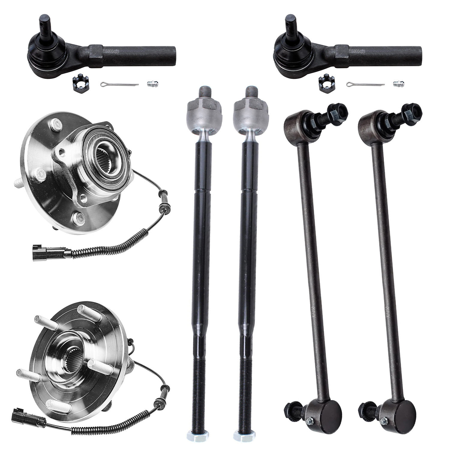 8pc Front Wheel Hub and Bearings Tie Rods Sway Bar Links Suspension Kit