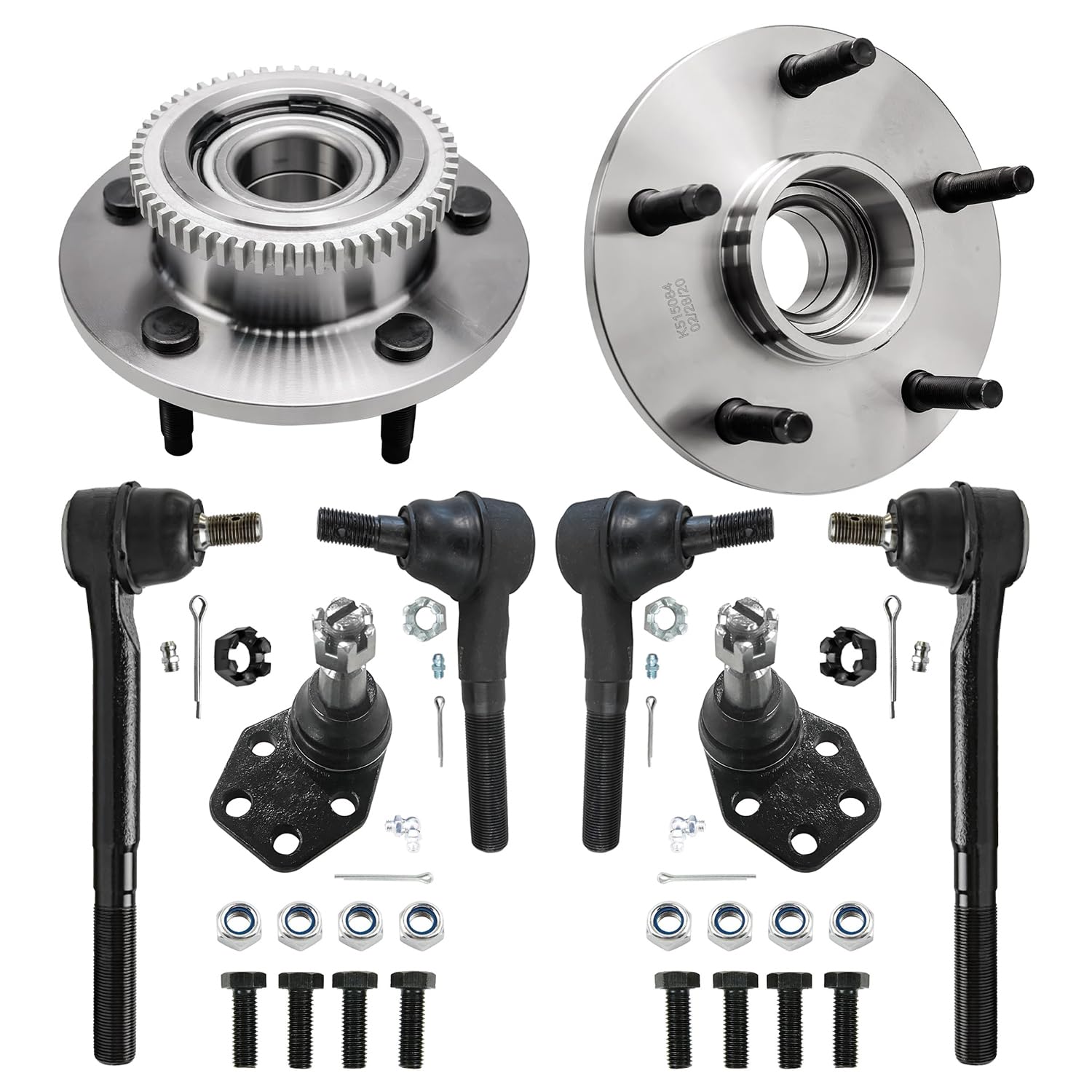 8pc Front Wheel Hub and Bearings Lower Ball Joints Tie Rods Suspension Kit