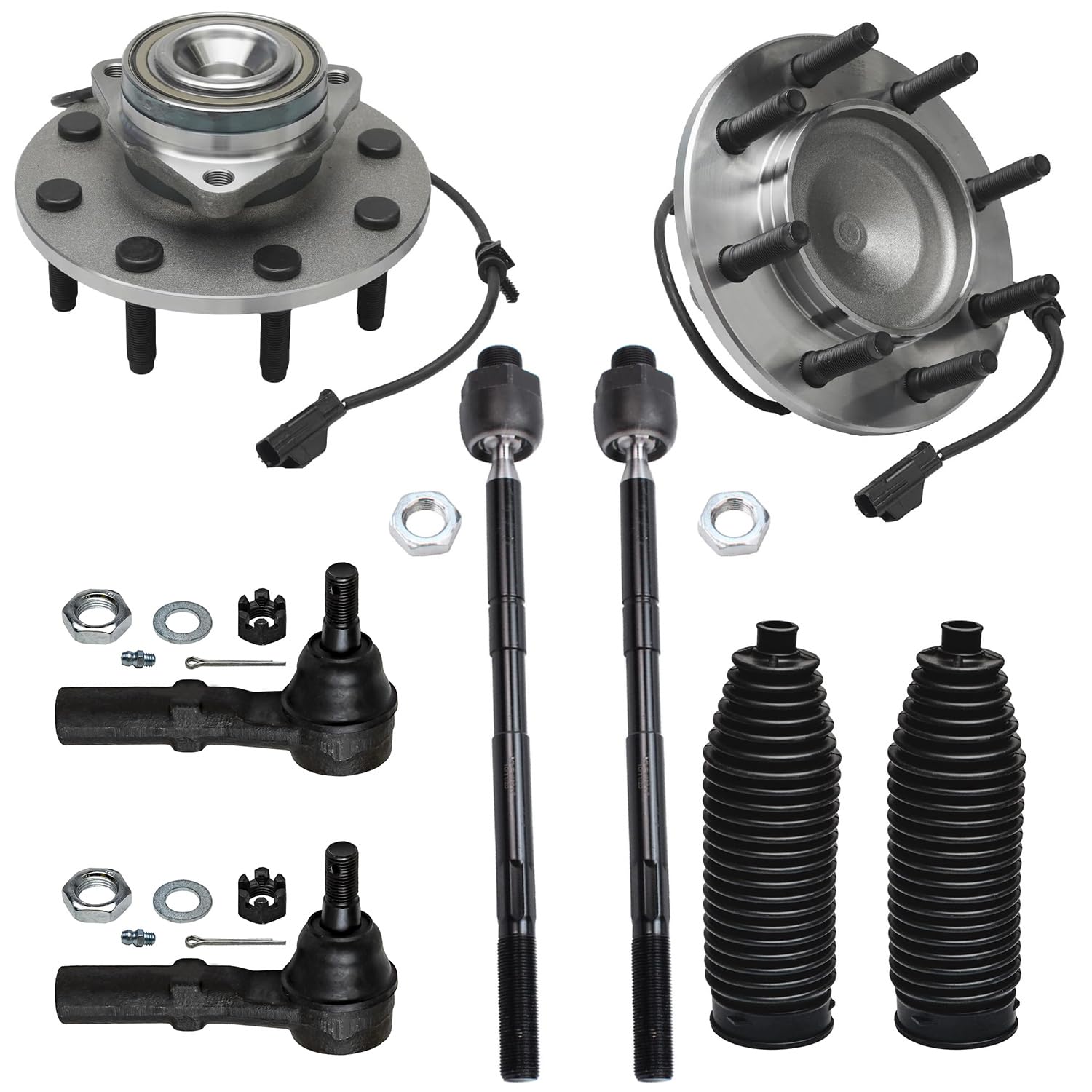 8pc Front Wheel Hub and Bearings Inner Outer Tie Rods Suspension Kit