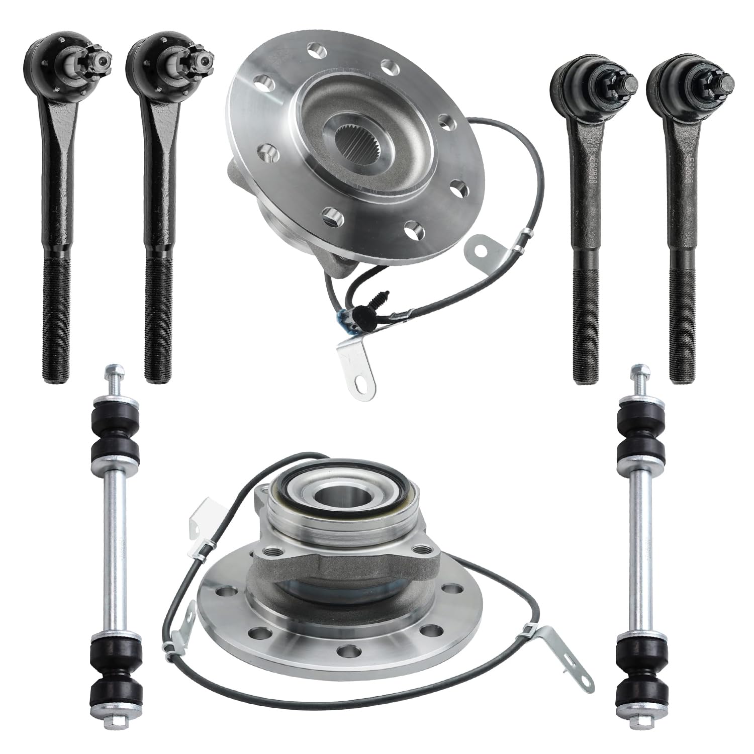8pc Front Wheel Hub and Bearings Sway Bar Links Tie Rods Suspension Kit