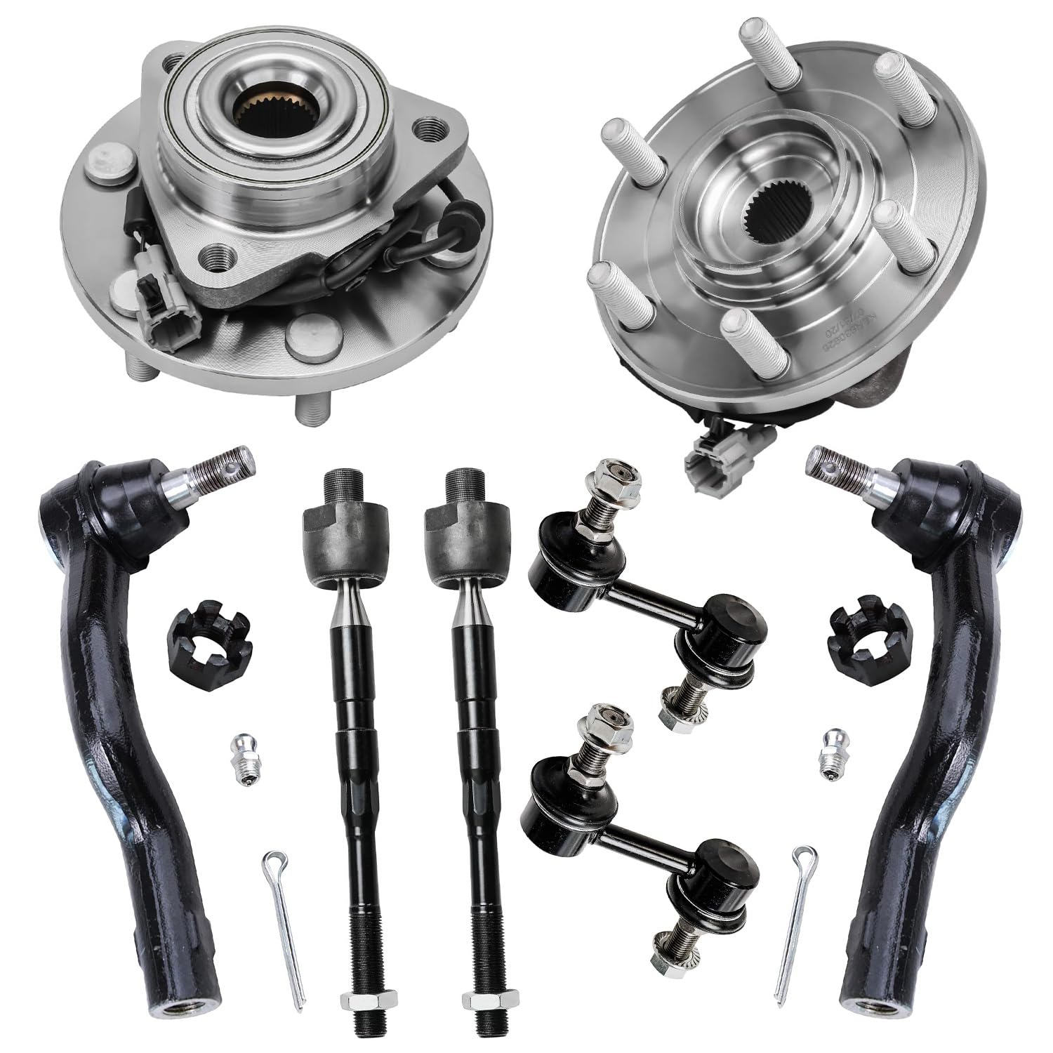 8pc Front Wheel Hub and Bearings Sway Bar Links Tie Rods Suspension Kit