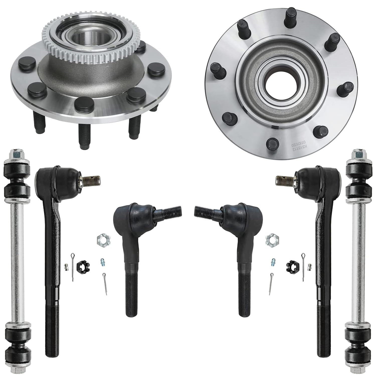 8pc Front Wheel Hub and Bearings Sway Bar Links Tie Rods Suspension Kit