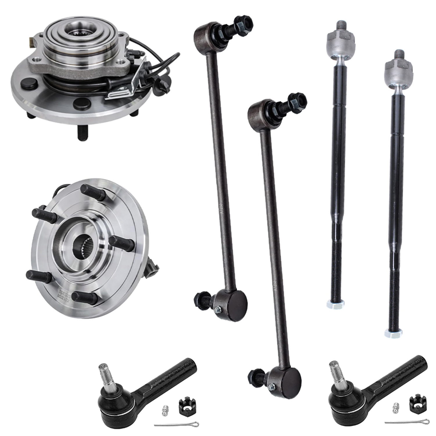 8pc Front Wheel Hub and Bearings Tie Rods Sway Bar Links Suspension Kit