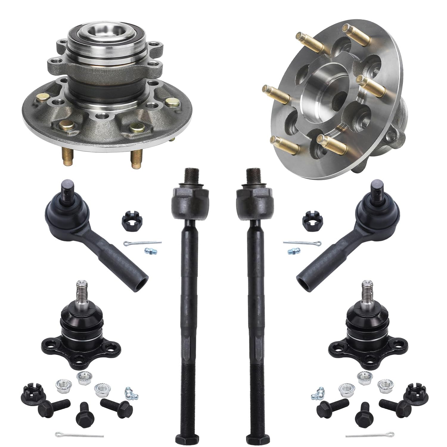 8pc Front Wheel Hub and Bearings Upper Ball Joints Tie Rods Suspension Kit