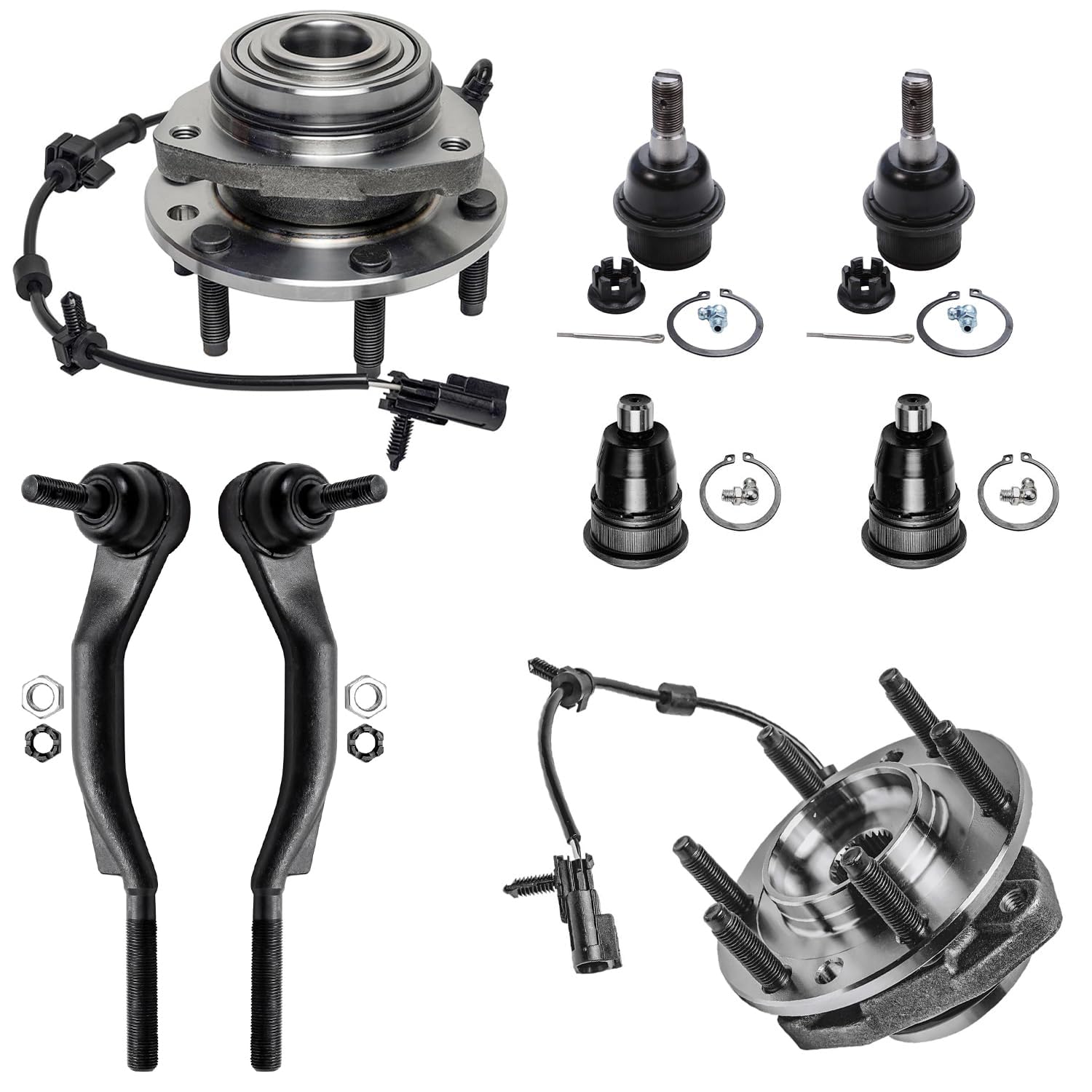 8pc Front Wheel Hub and Bearings Outer Tie Rods Ball Joints Suspension Kit