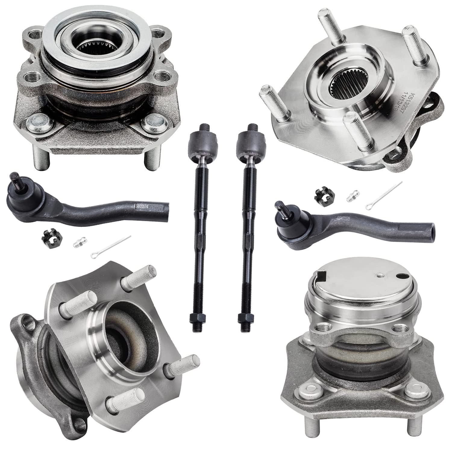 8pc Front & Rear Wheel Hub and Bearings Inner Outer Tie Rods Suspension Kit
