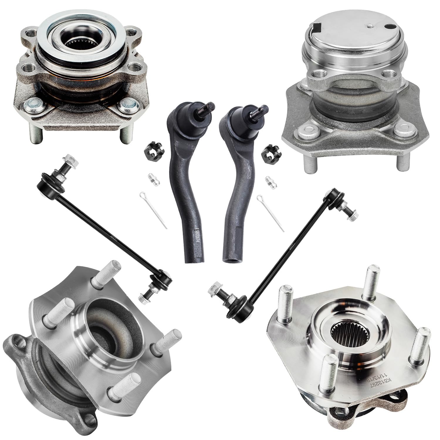 8pc Front & Rear Wheel Hub and Bearings Outer Tie Rods Suspension Kit