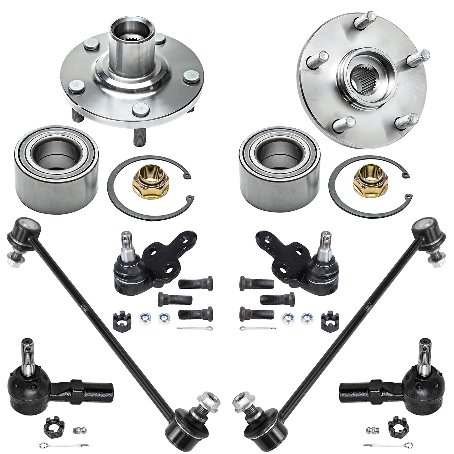 8pc Front Wheel Hub and Bearings Ball Joints Tie Rods Suspension Kit