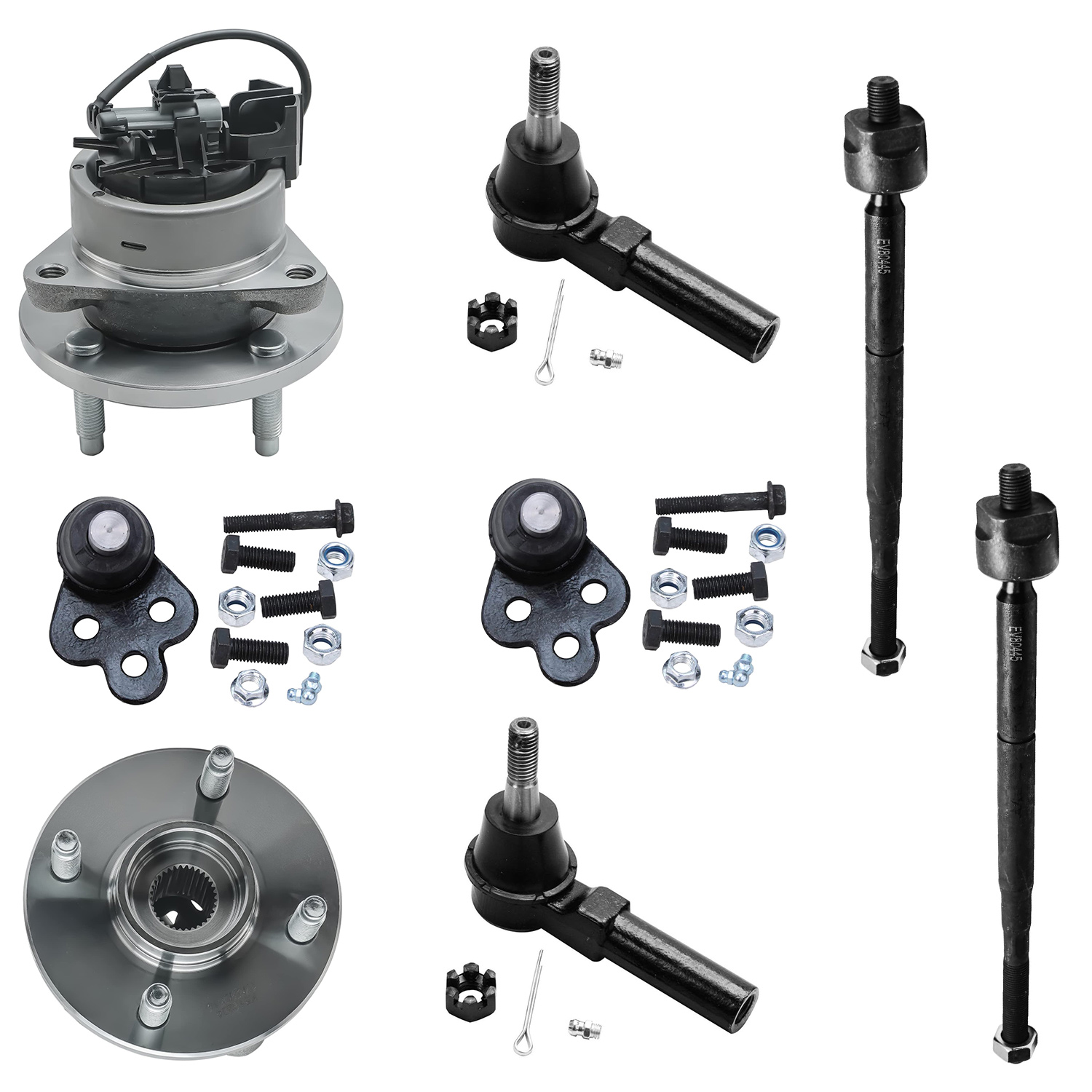 8pc Front Wheel Hub and Bearings Lower Ball Joints Tie Rods Suspension Kit