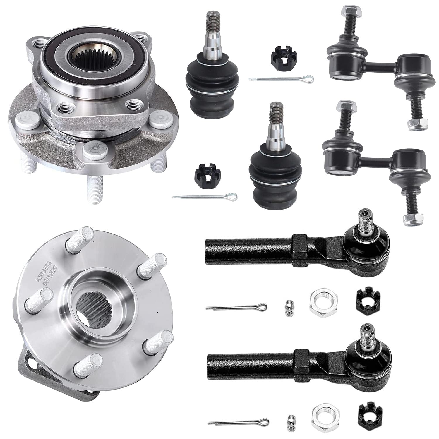 8pc Front Wheel Hub and Bearings Tie Rods Ball Joints Sway Bars Suspension Kit