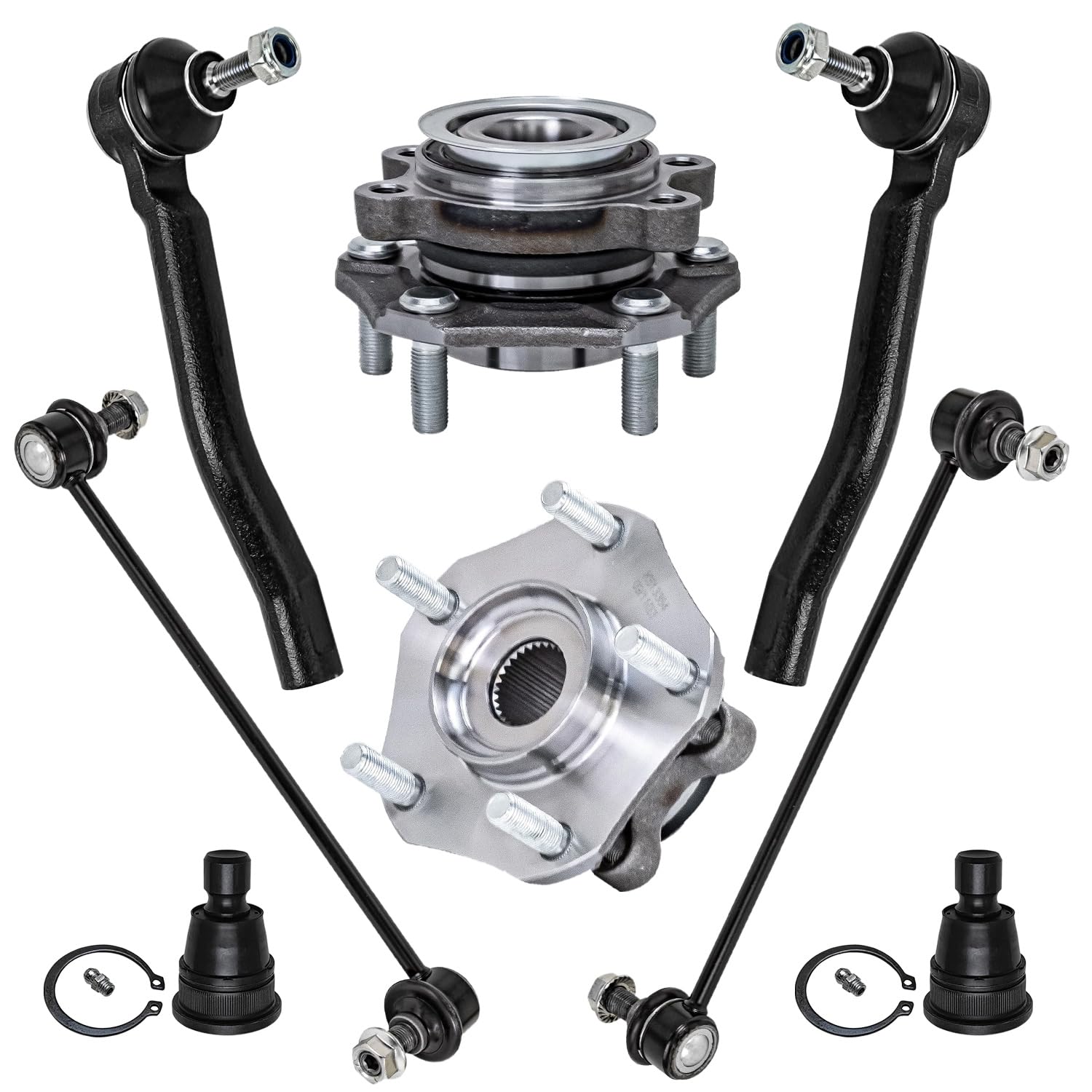 8pc Front Wheel Hub and Bearings Outer Tie Rods Sway Bar Links Suspension Kit
