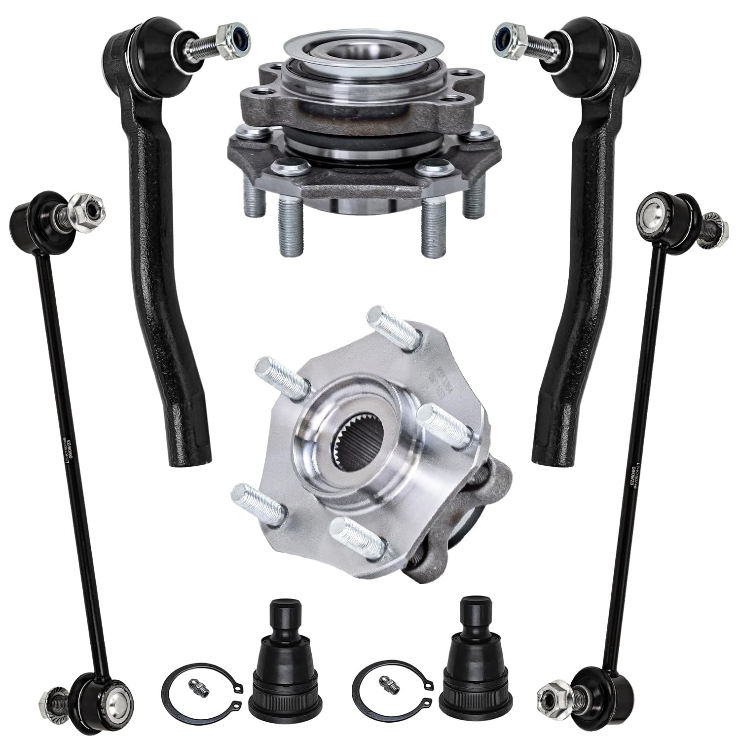8pc Front Wheel Hub and Bearings Outer Tie Rods Sway Bar Links Suspension Kit