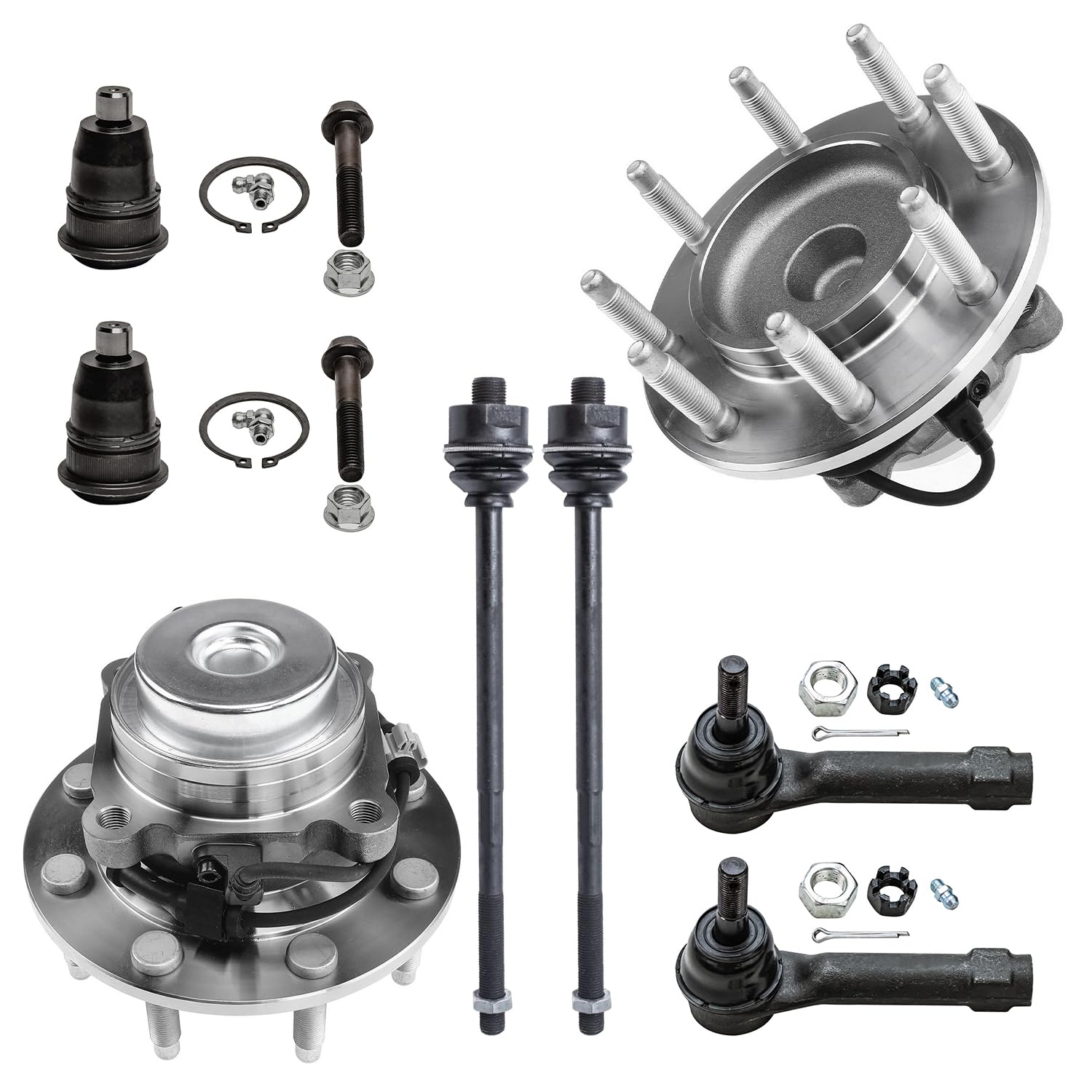 8pc Front Wheel Hub and Bearings Upper Ball Joints Tie Rods Suspension Kit