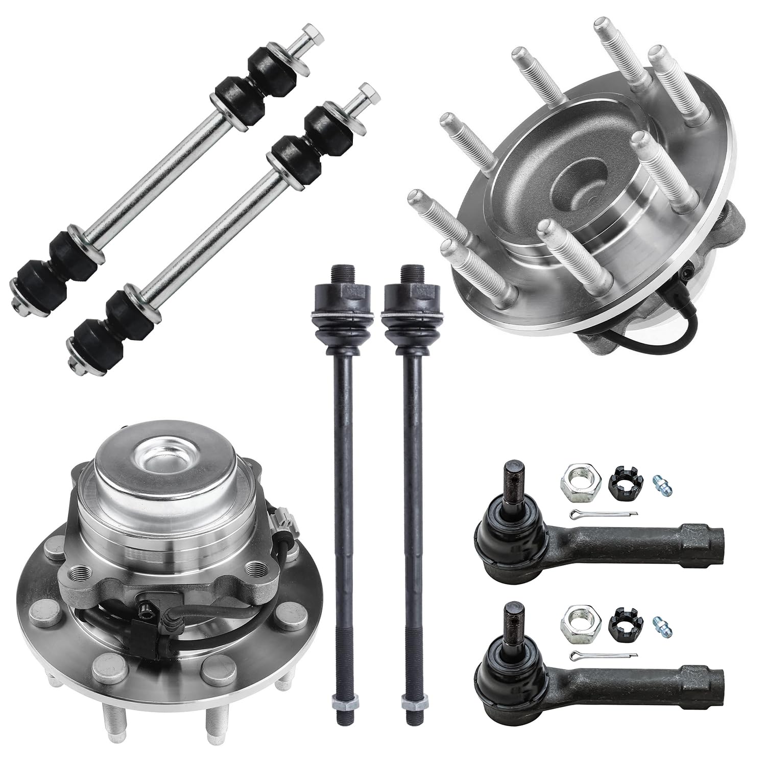 8pc Front Wheel Hub and Bearings Tie Rods Sway Bar Links Suspension Kit