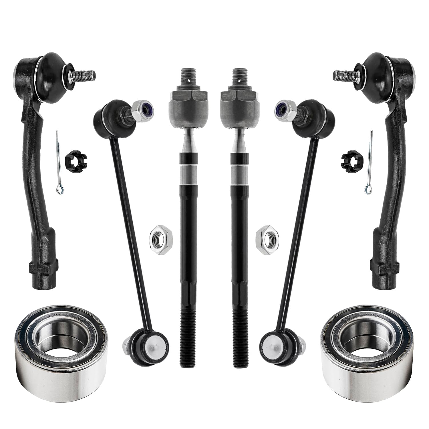 8pc Front Wheel Bearings Tie Rods Sway Bar Links Suspension Kit