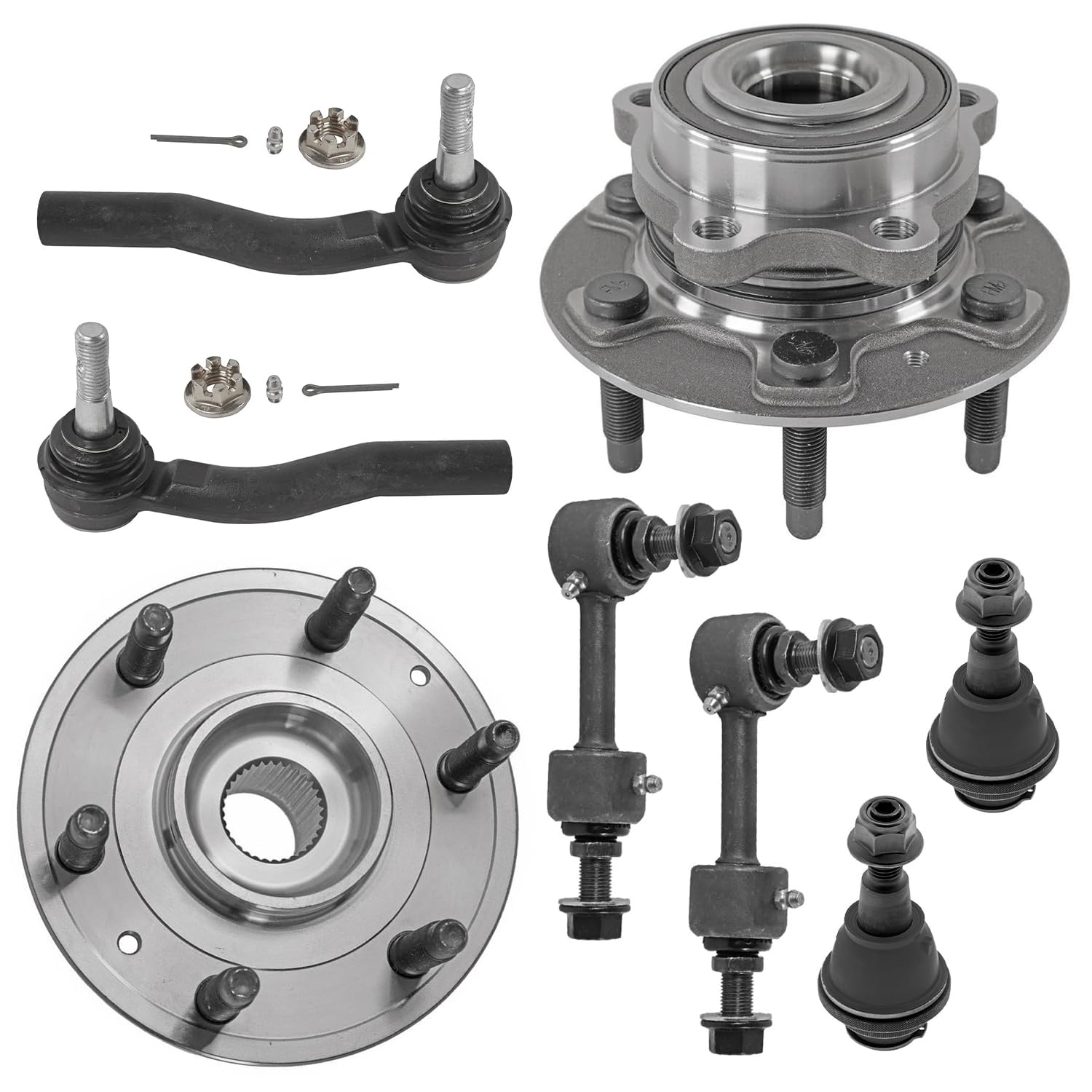 8pc Front Wheel Hub and Bearings Sway Bar Links Outer Tie Rods Suspension Kit