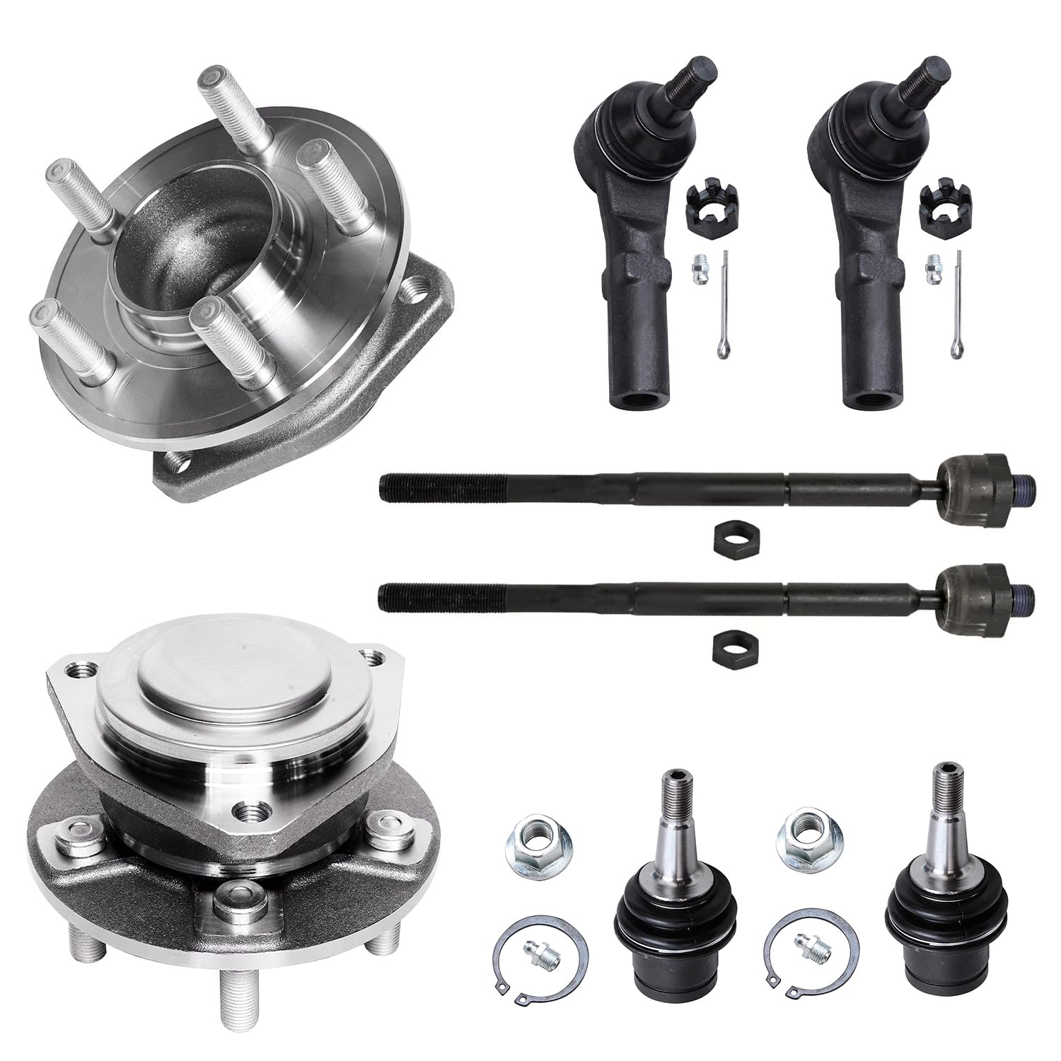 8pc Front Wheel Hub and Bearings Tie Rods Lower Ball Joints Suspension Kit