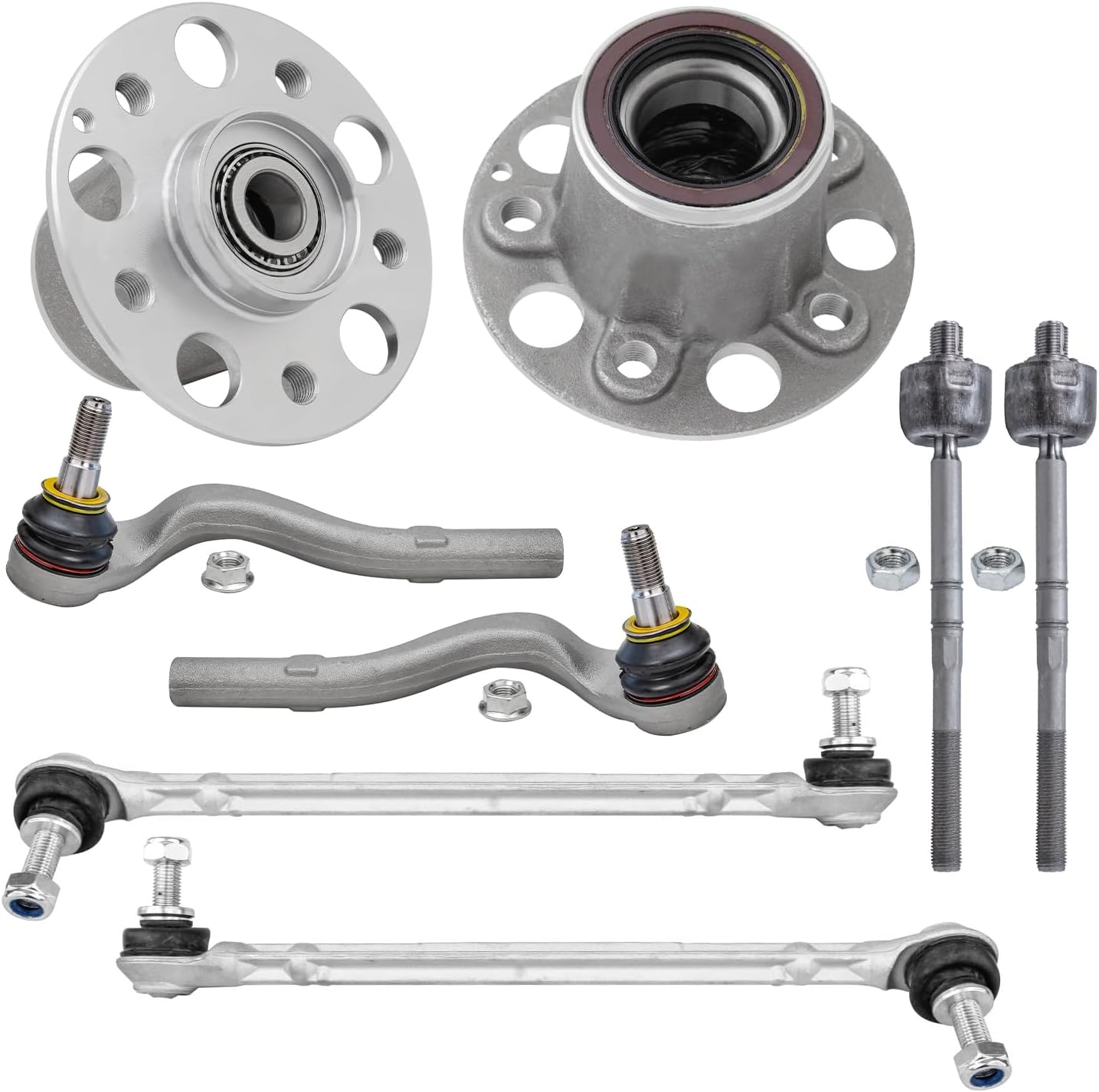 8pc Front Wheel Hub and Bearings Sway Bar Links Tie Rods Suspension Kit