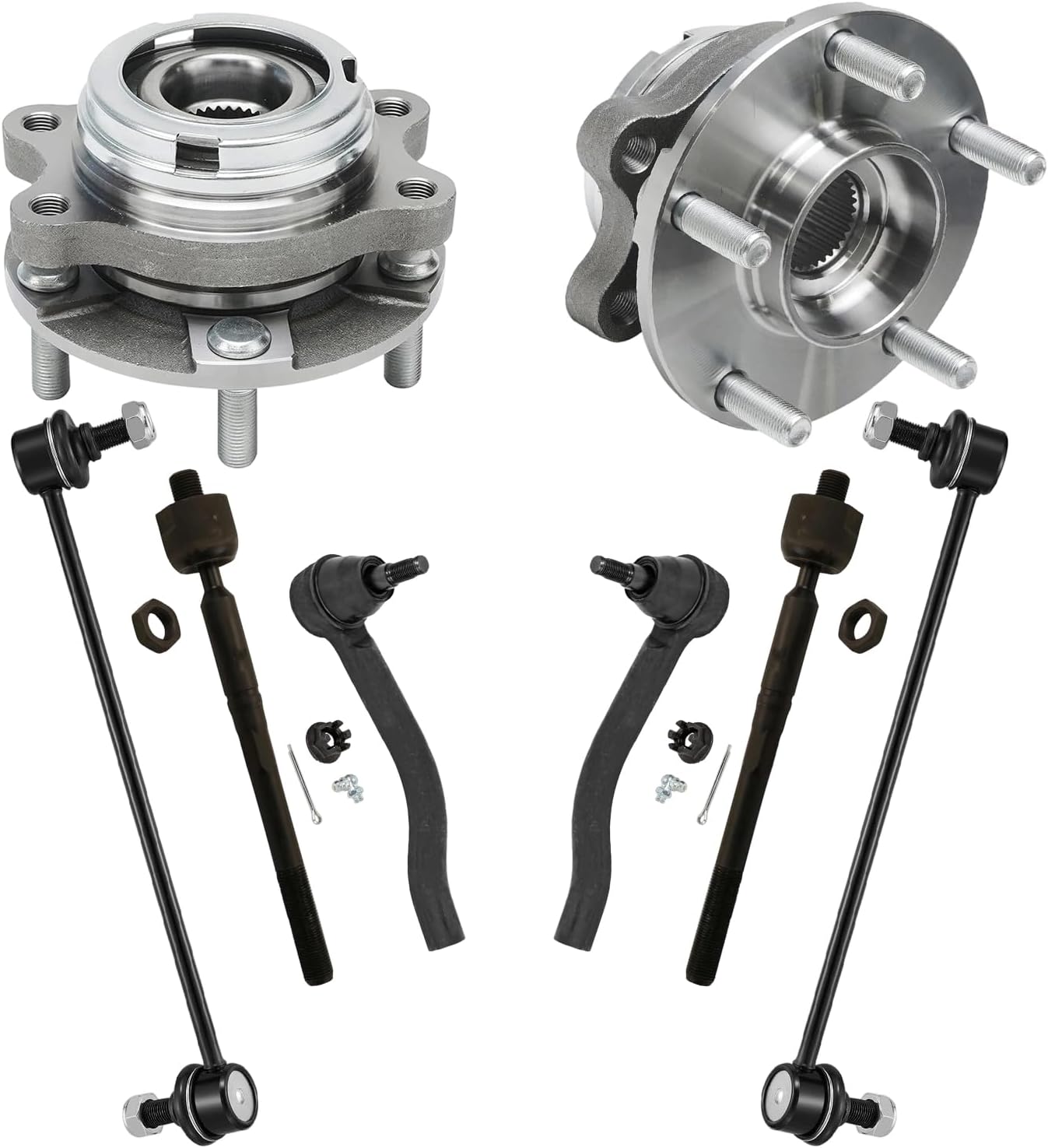 8pc Front Wheel Hub and Bearings Sway Bar Links Tie Rods Suspension Kit