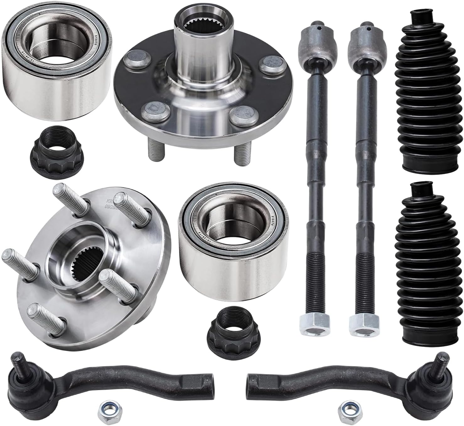 8pc Front Wheel Hub and Bearings Inner Outer Tie Rods Suspension Kit