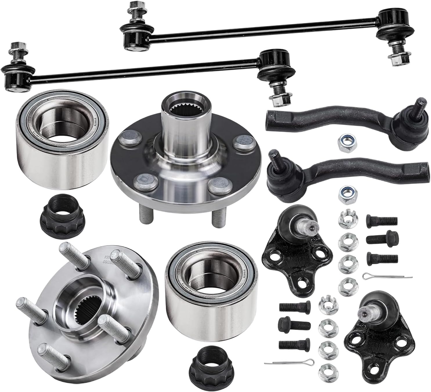 8pc Front Wheel Hub and Bearings Sway Bar Links Outer Tie Rods Suspension Kit