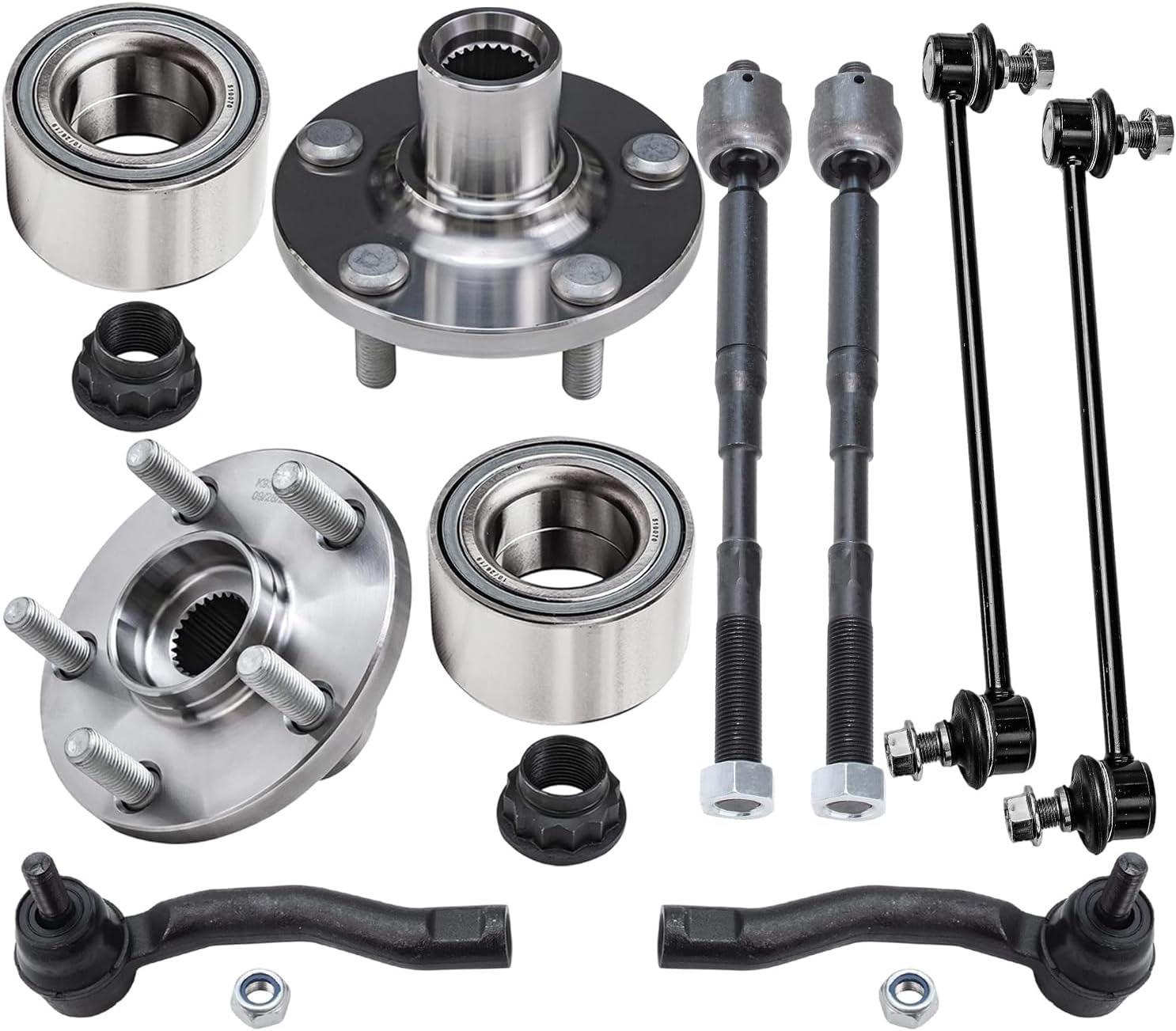 8pc Front Wheel Hub and Bearings Sway Bar Links Tie Rods Suspension Kit