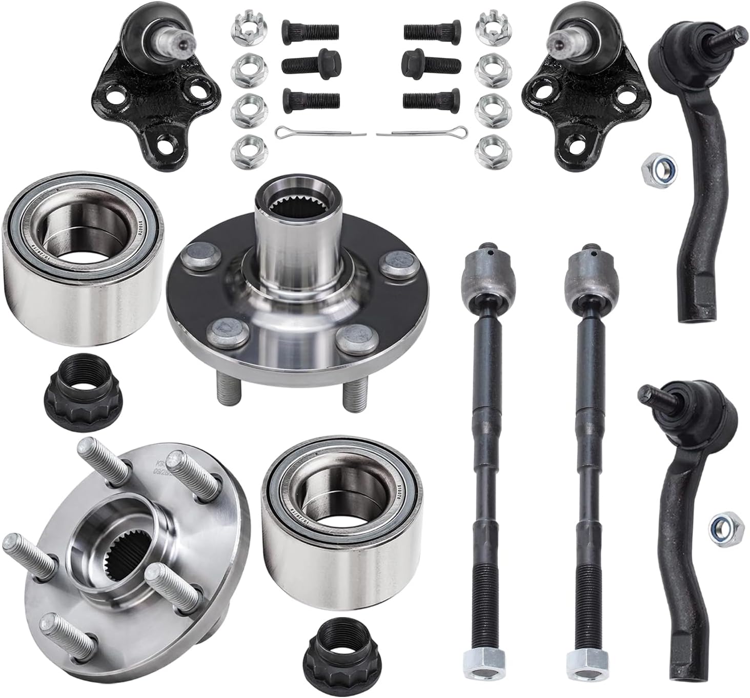 8pc Front Wheel Hub and Bearings Tie Rods Lower Ball Joints Suspension Kit