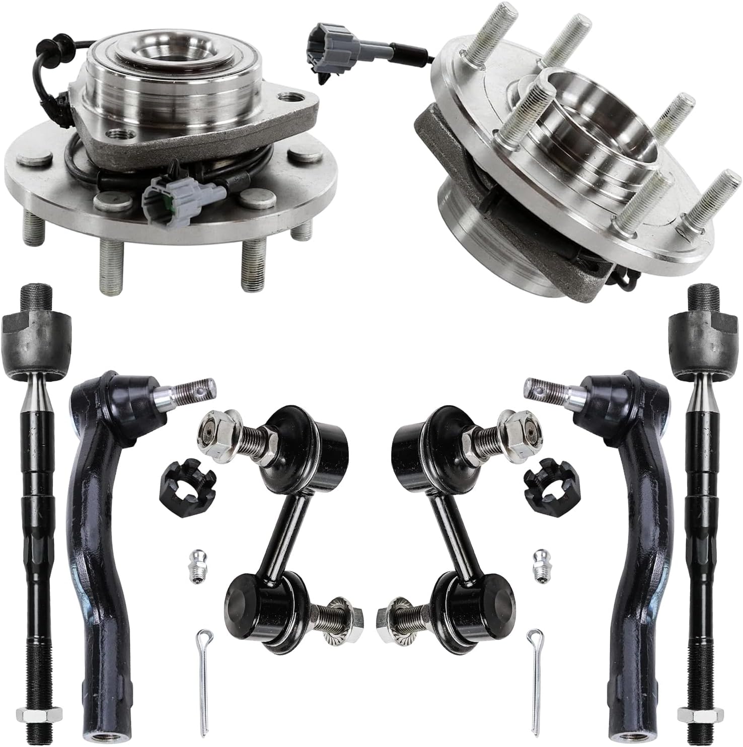 8pc Front Wheel Hub and Bearings Tie Rods Sway Bar Links Suspension Kit
