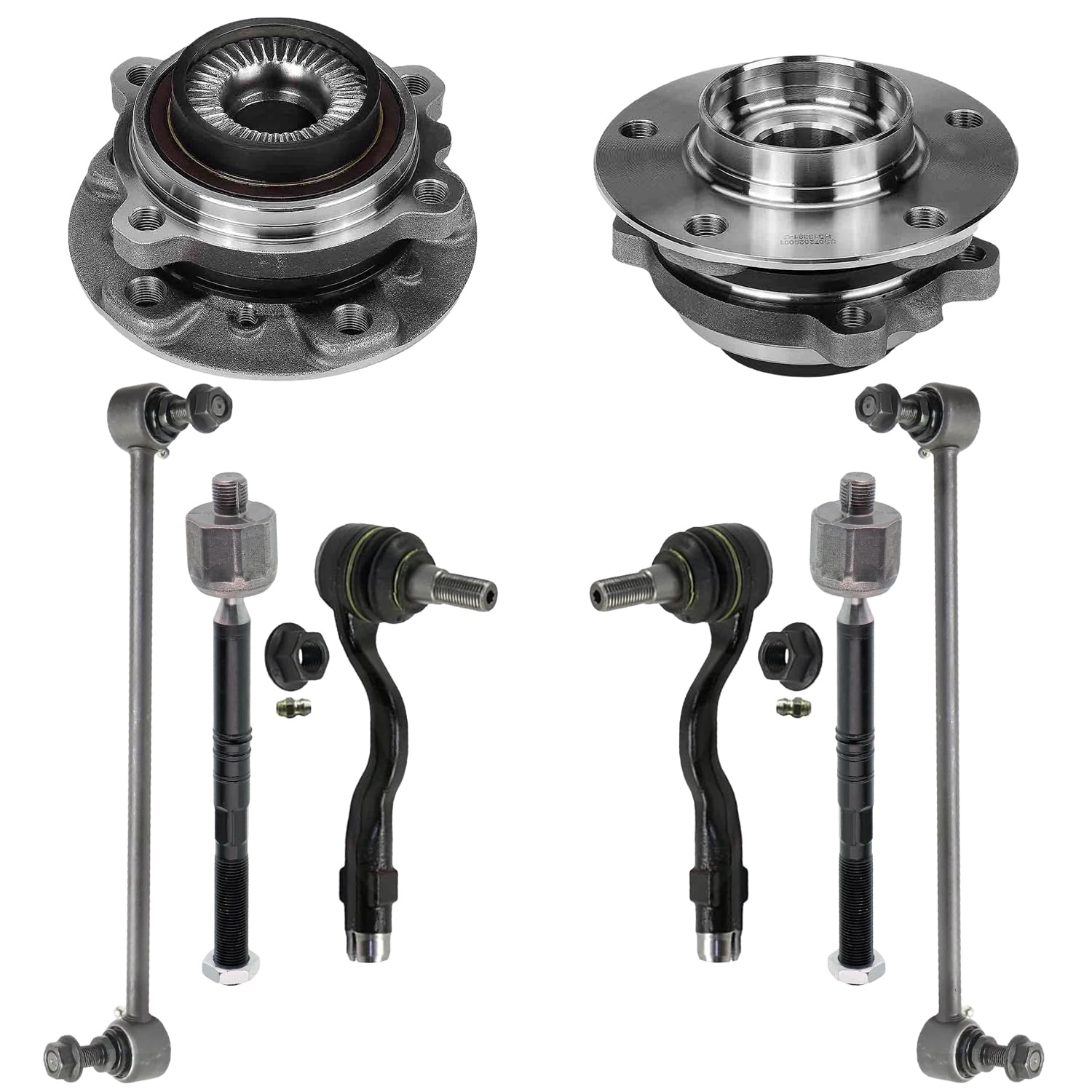 8pc Front Wheel Hub and Bearings Sway Bar Links Tie Rods Suspension Kit