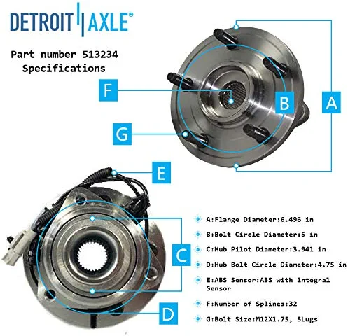 Detroit Axle - Front Wheel Hub Bearings Brake Rotors Kit for 2005-2010 Commander — image 7