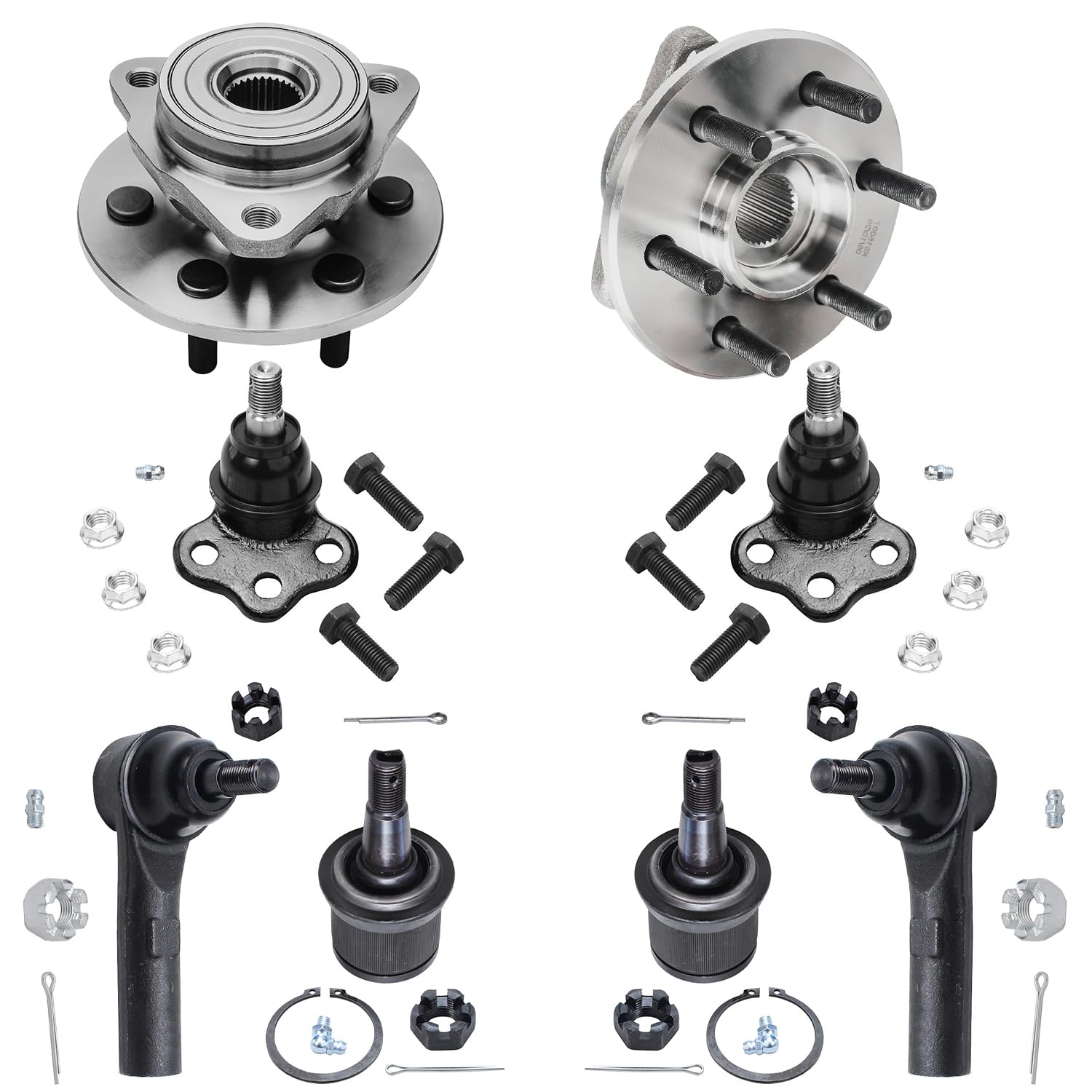 8pc Front Wheel Hub and Bearings Ball Joints Outer Tie Rods Suspension Kit